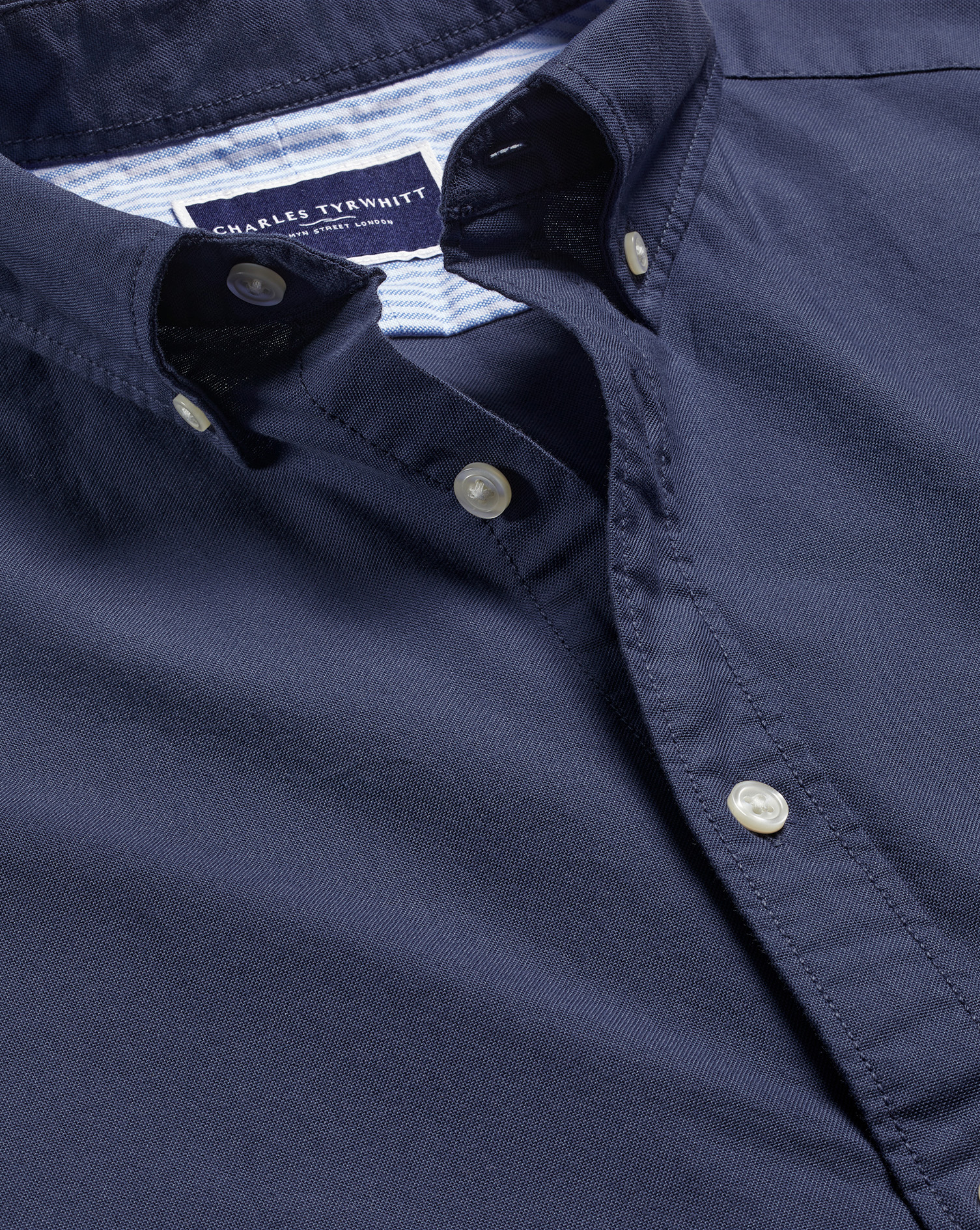 Men's Charles Tyrwhitt Button-Down Collar Washed Oxford Plain Casual Shirt - Heather Blue Size XL Co
