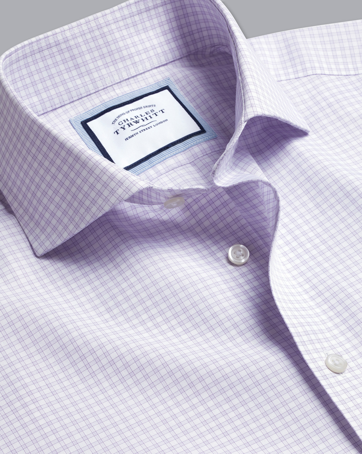 Charles Tyrwhitt Cutaway Collar Non-iron Check Cotton Dress Shirt In Purple