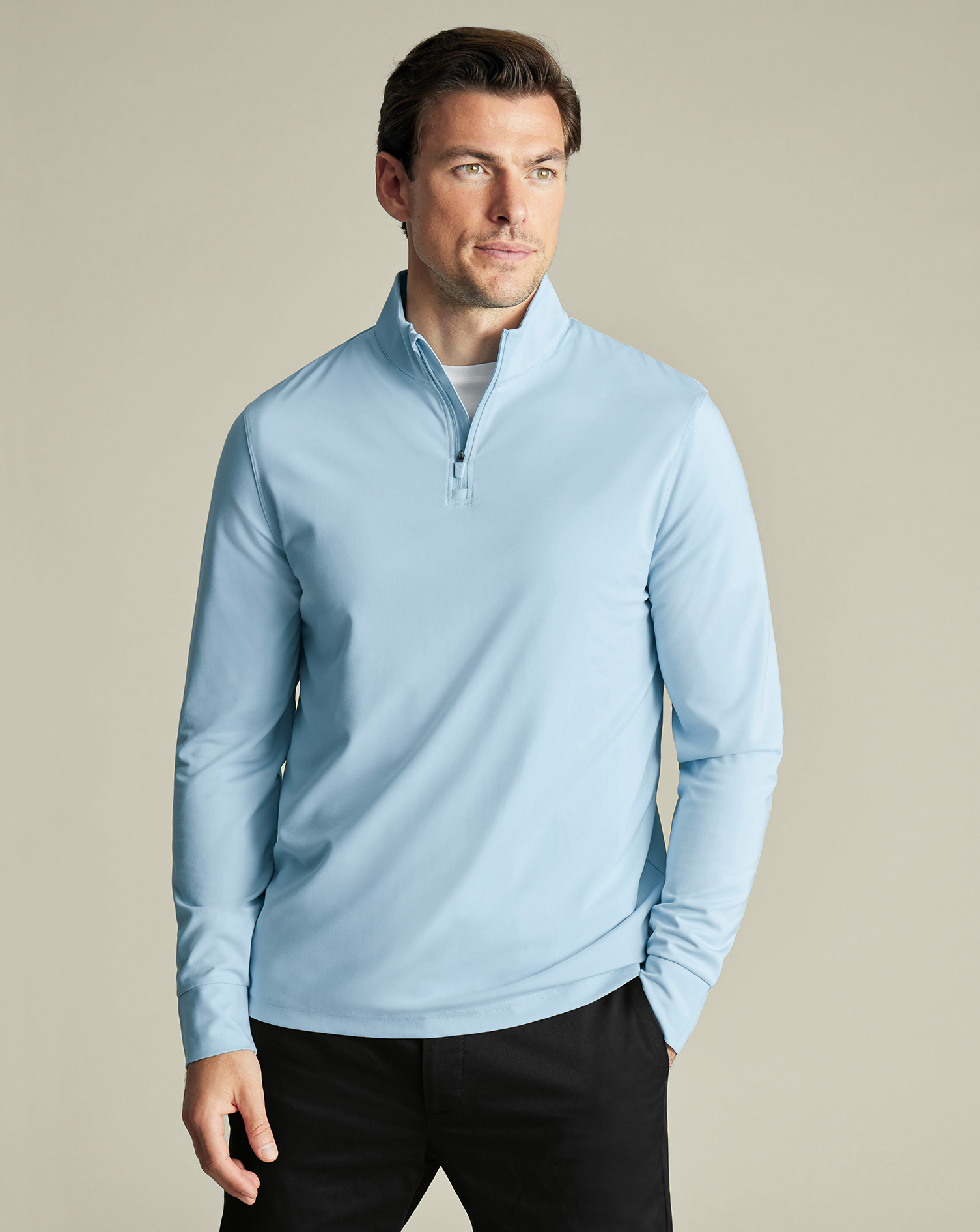 Performance Zip Neck Top - Light Blue | Charles Tyrwhitt US
