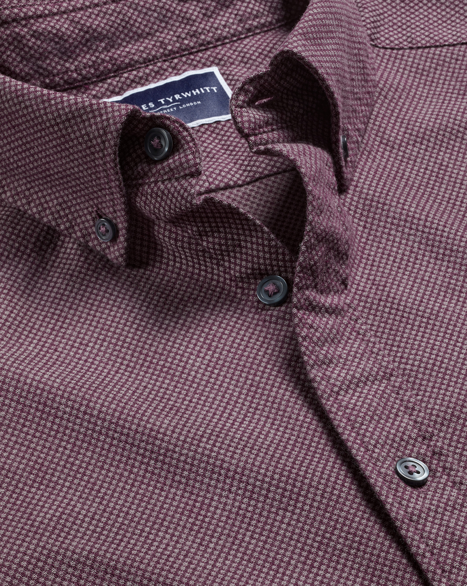 Men's Charles Tyrwhitt Button-Down Collar Dobby Flannel Casual Shirt - Blackberry Purple Size Large 