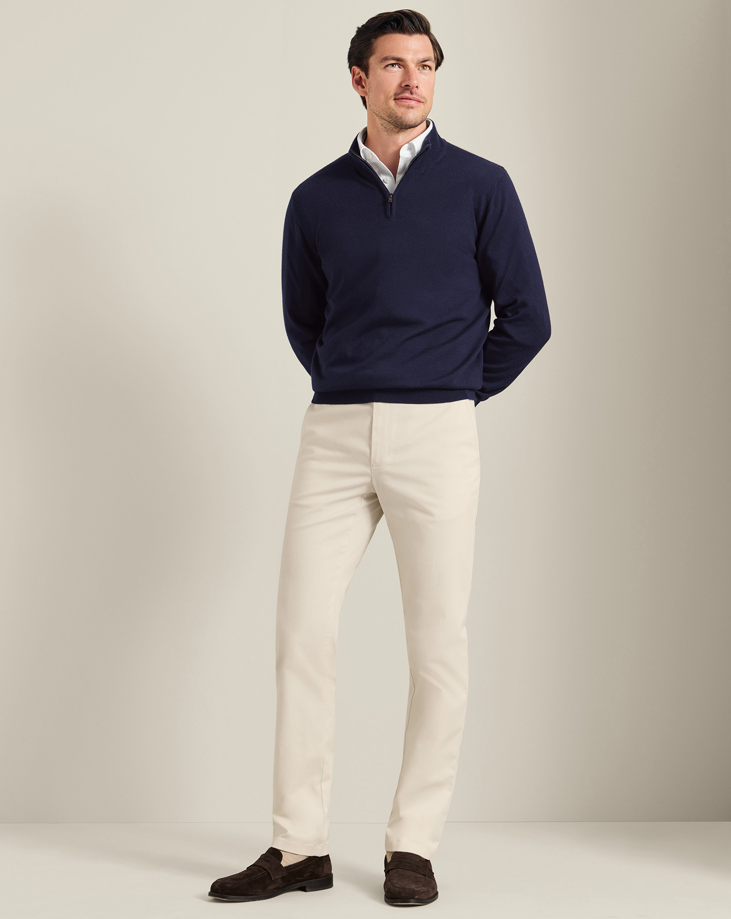 Men's Charles Tyrwhitt Ultimate Non-Iron Chino Pants - Ivory Neutral Size W32 L30 Cotton