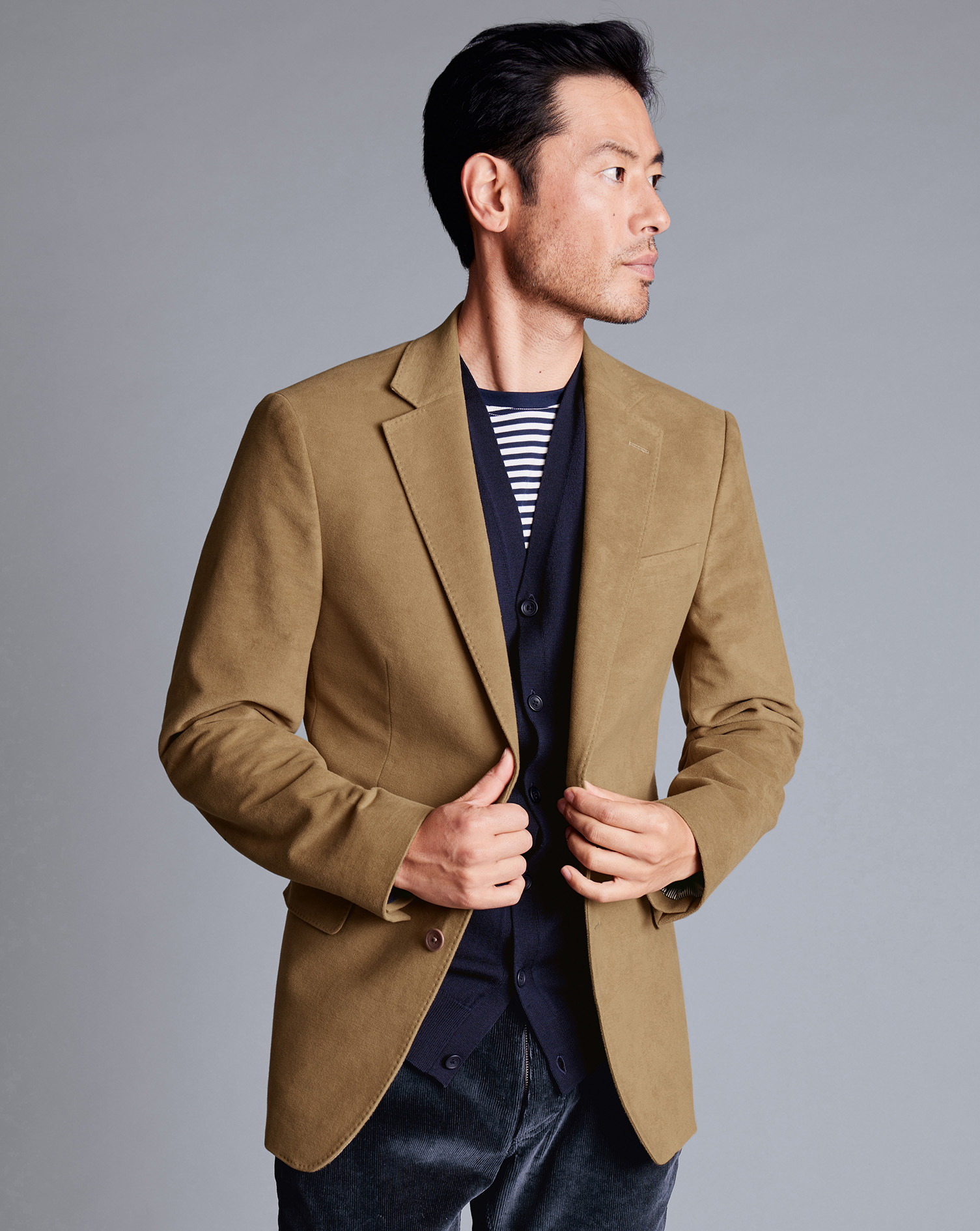 Men's Charles Tyrwhitt Italian Moleskin na Jacket - Tan Neutral Size 36R Cotton
