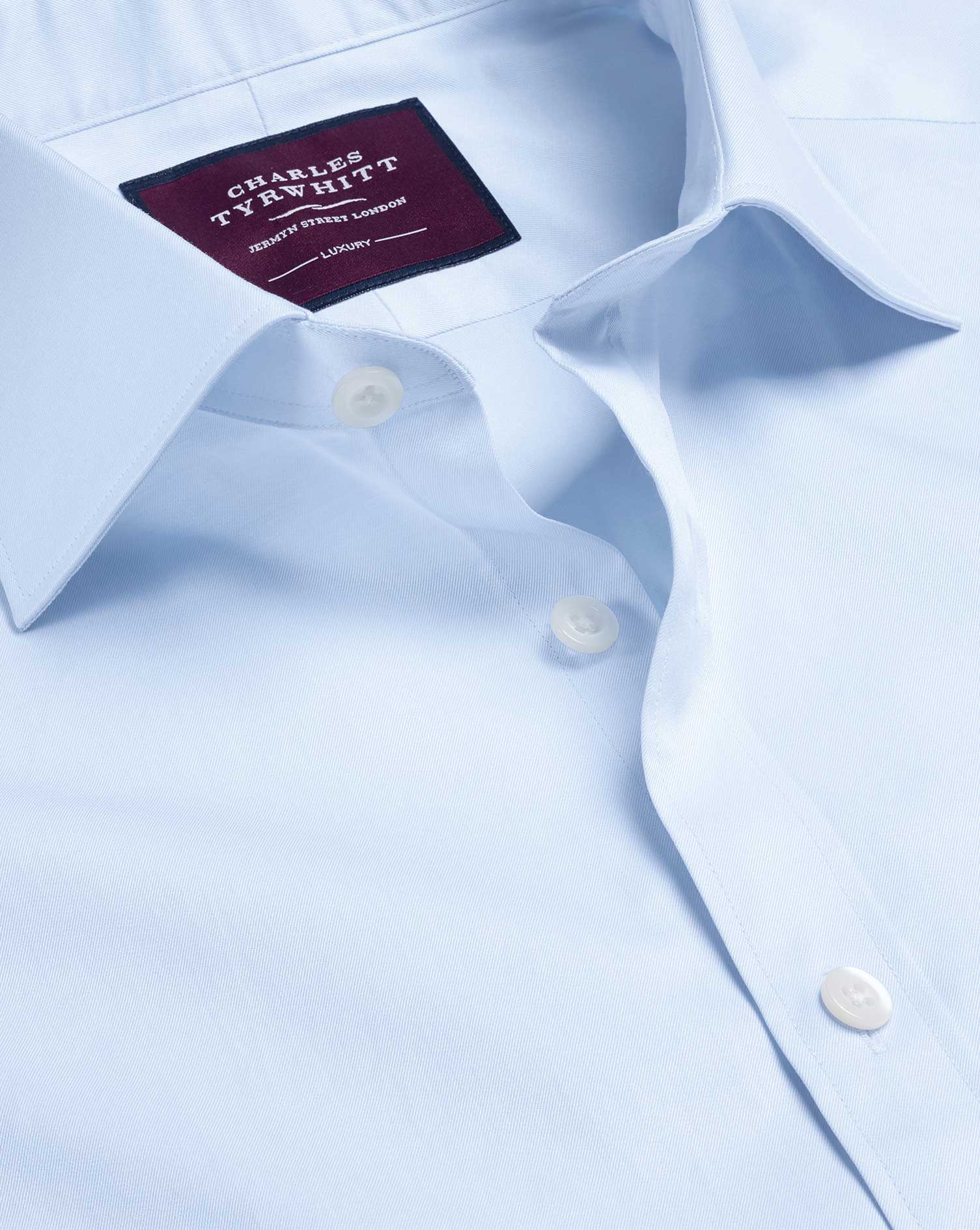 Semi-Cutaway Collar Luxury Twill Cotton Dress Shirt - Sky Single Cuff Size Medium
