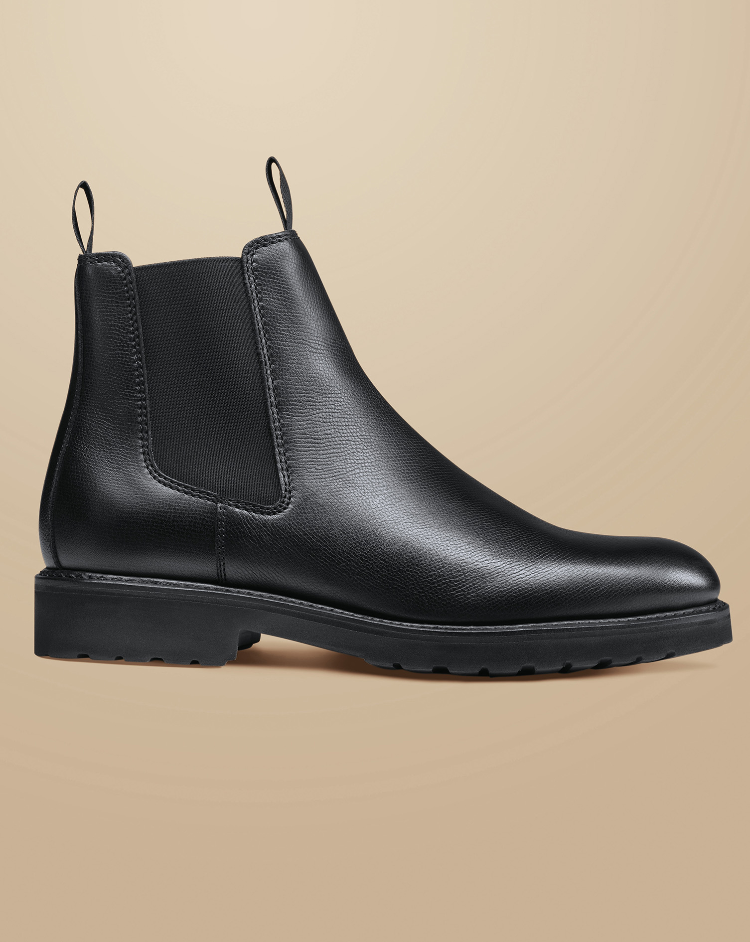 Men's Charles Tyrwhitt Rubber Sole Grain Leather Chelsea Boots - Black Size 10
