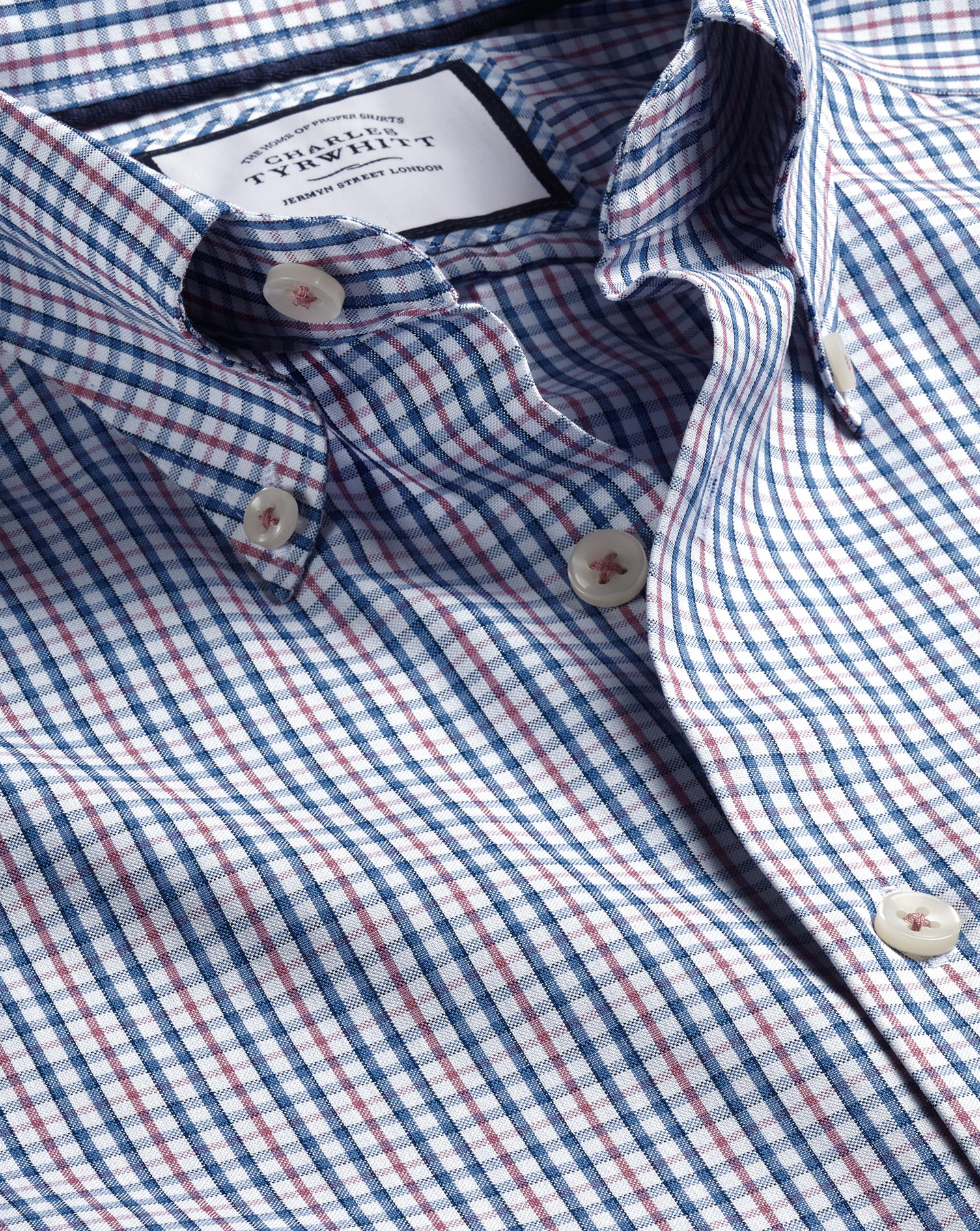 Men's Charles Tyrwhitt Button-Down Collar Non-Iron Oxford Multi Check Dress Shirt - Dark Pink Single