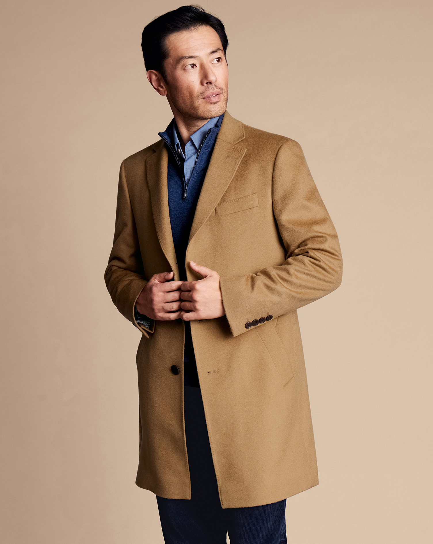 Men's Charles Tyrwhitt Overna coat - Camel Brown Size 44R Wool

