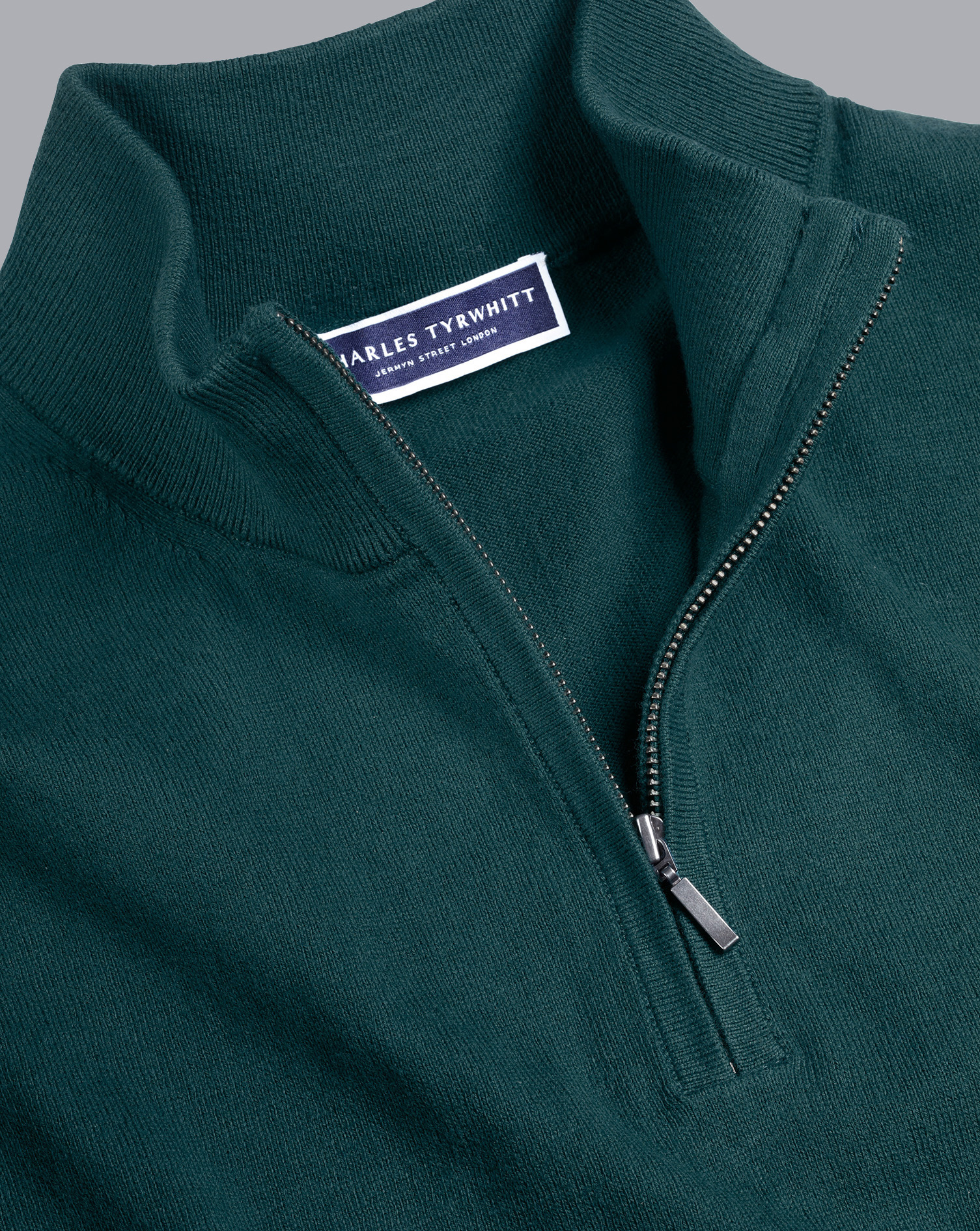 Charles Tyrwhitt Men's  Combed Zip Neck Sweater In Green