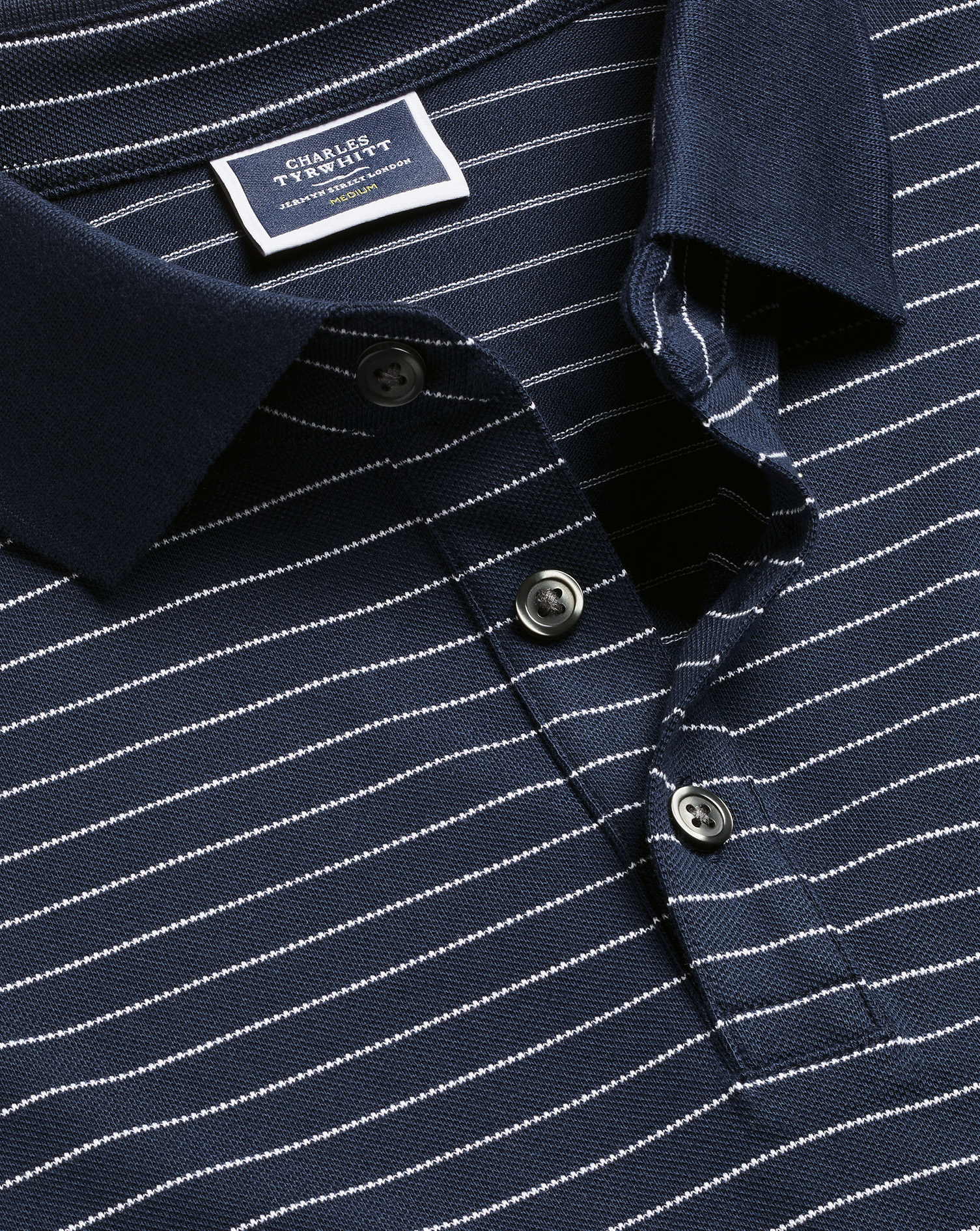 Men's Charles Tyrwhitt Pique Polo Shirt - Navy & White Blue Size Large Cotton
