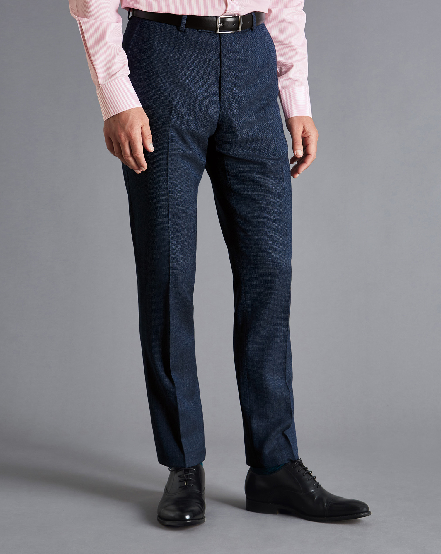 Men's Charles Tyrwhitt Textured Business Suit Trousers - Denim Blue Size 32/38 Wool
