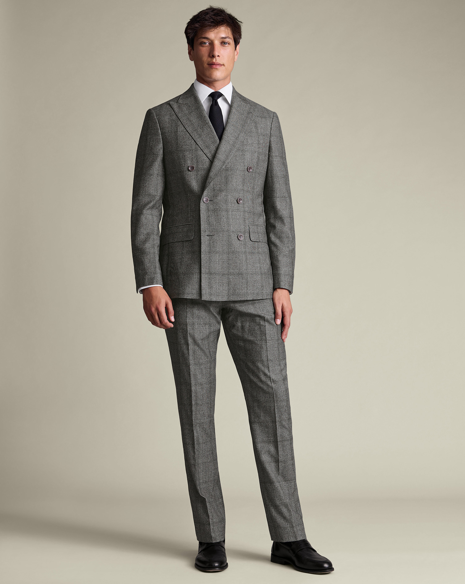 Double Breasted Ultimate Performance Check Suit - Grey