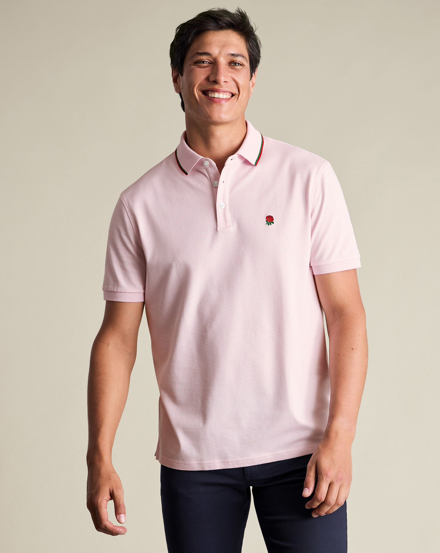 England Rugby Pique Stripe Polo - Pink | Charles Tyrwhitt US