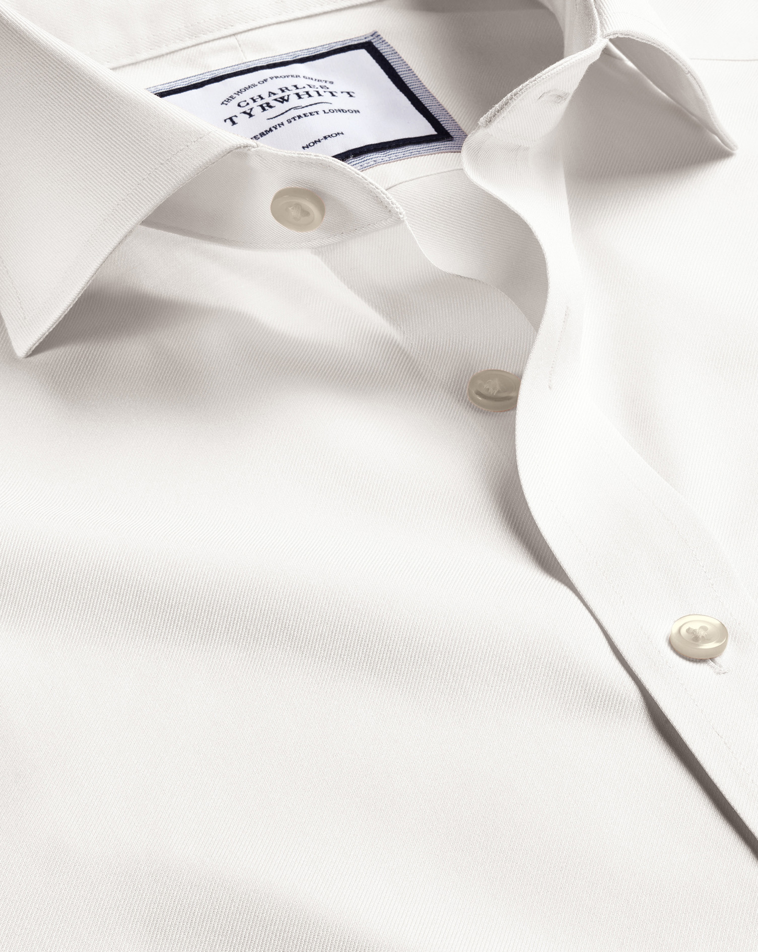 Men's Charles Tyrwhitt Cutaway Collar Non-Iron Twill Dress Shirt - Ivory White French Cuff Size Larg