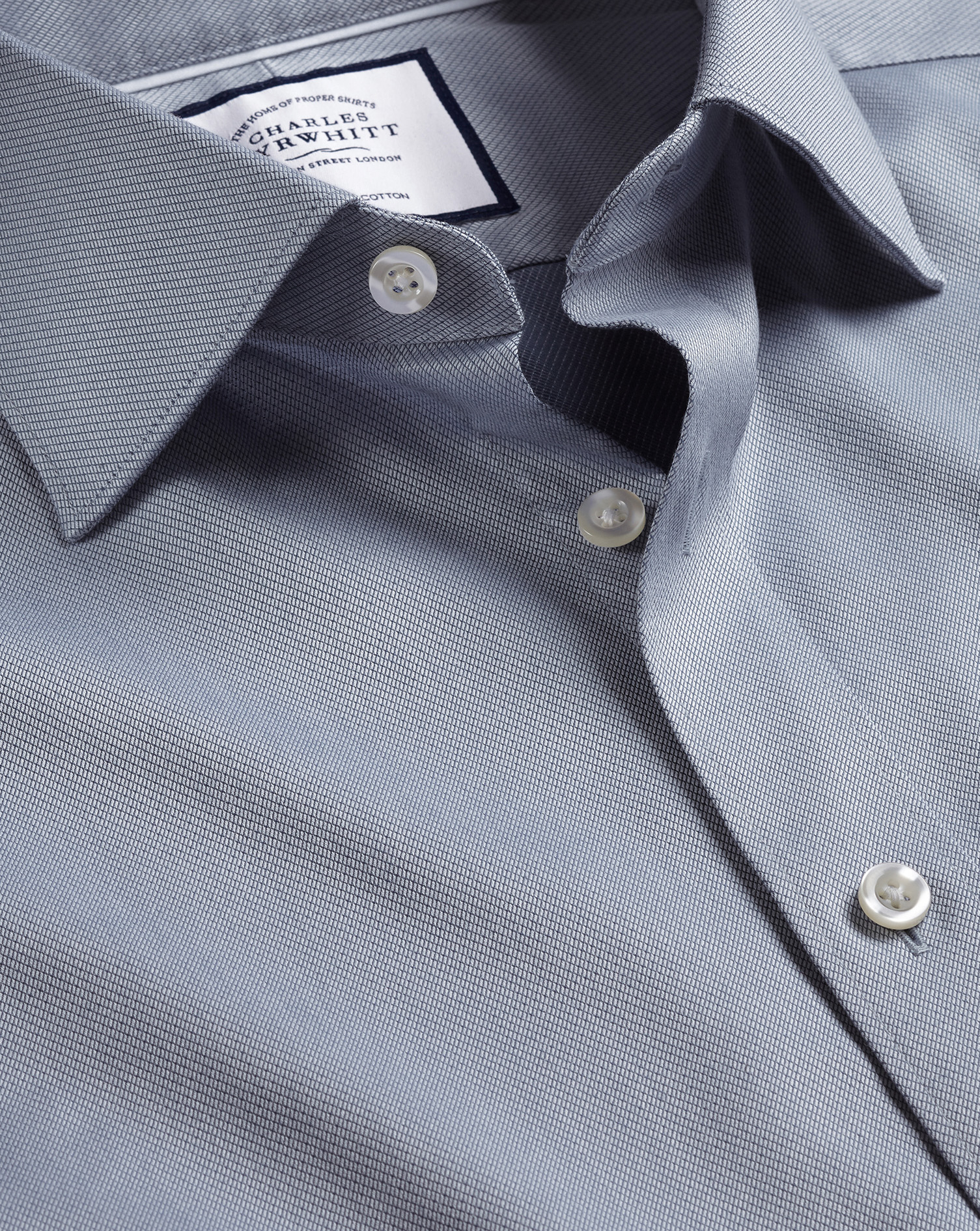 Men's Charles Tyrwhitt Semi-Cutaway Collar Egyptian Hampton Weave Dress Shirt - Steel Blue French Cu