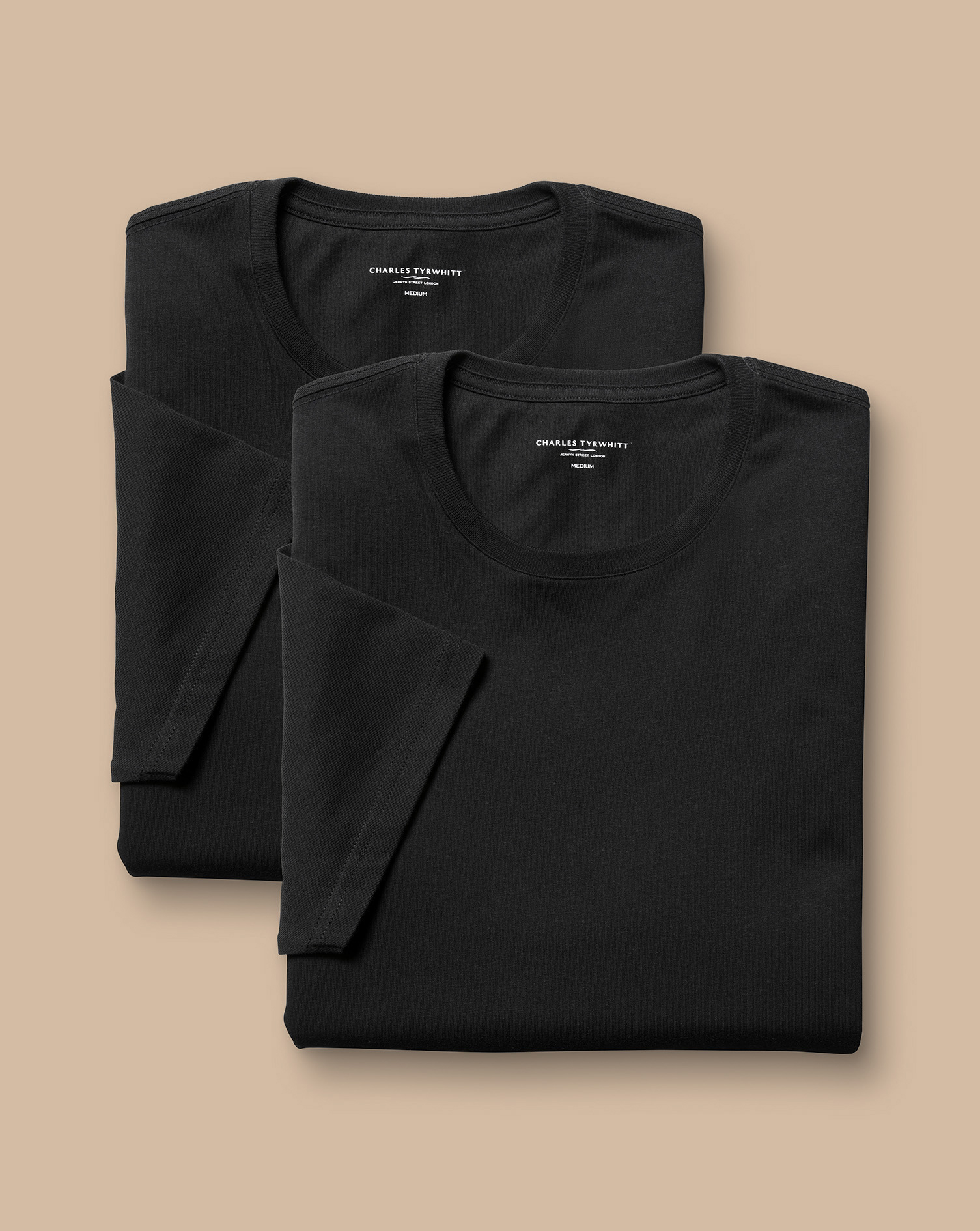Men's Charles Tyrwhitt 2-Pack Crew Neck T-Shirt - Black Size Small Cotton
