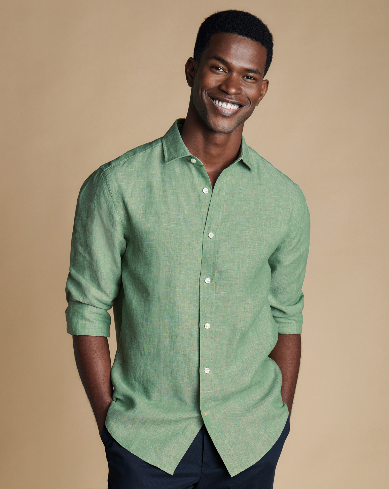 Men's Charles Tyrwhitt Pure Casual Shirt - Light Green Size Large Linen
