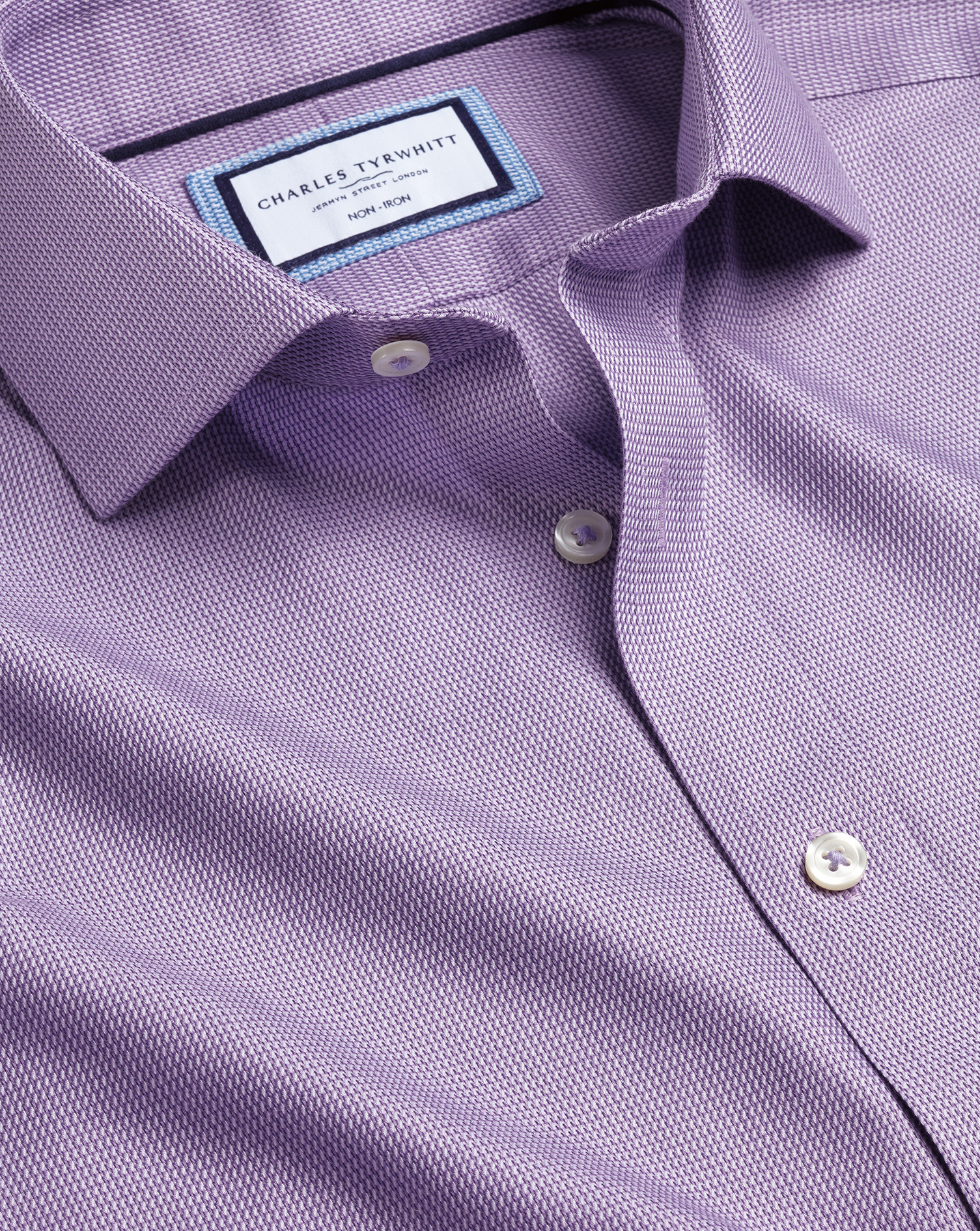 Men's Charles Tyrwhitt Cutaway Collar Non-Iron Mayfair Weave Dress Shirt - Lilac Purple French Cuff 