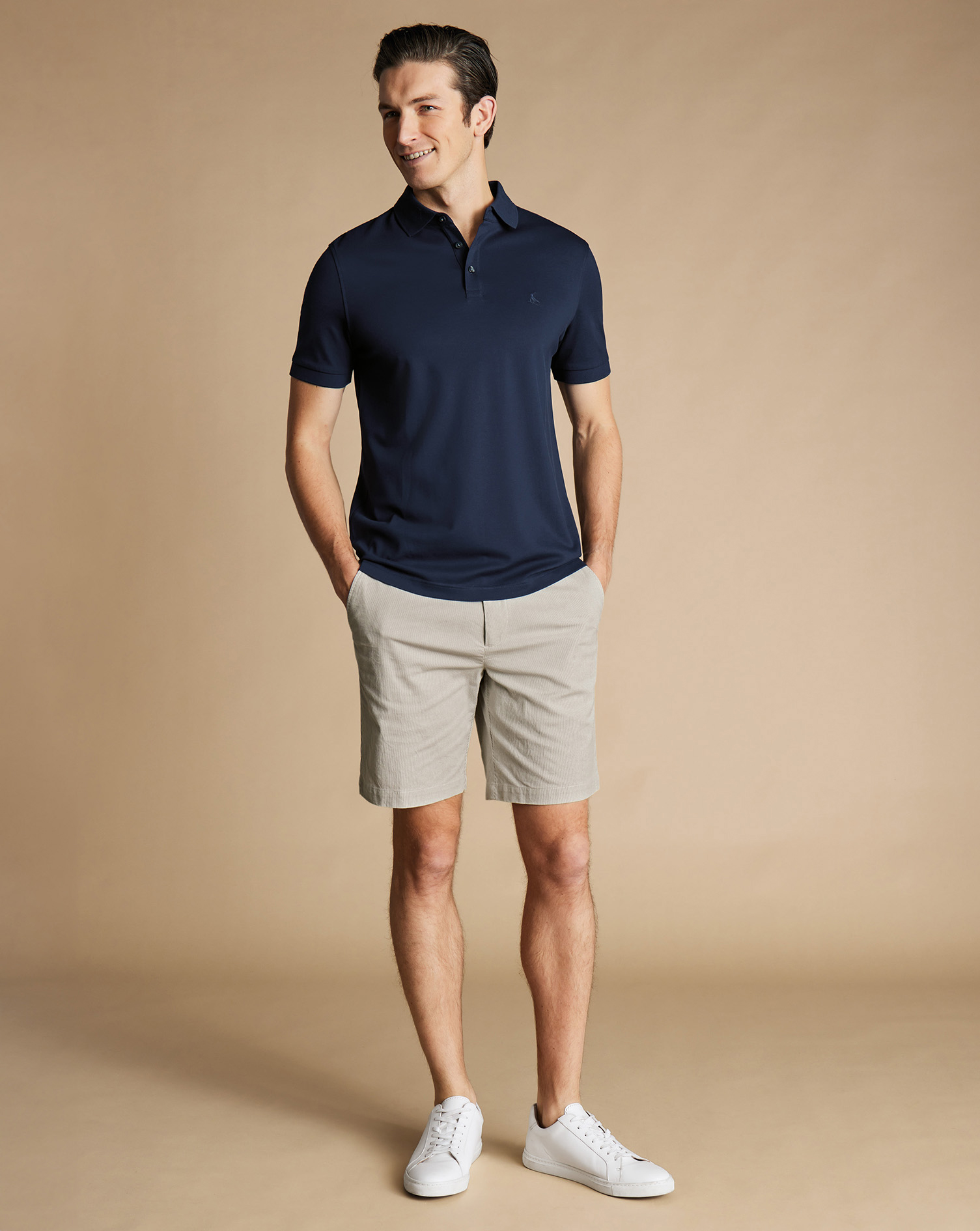 Men's Charles Tyrwhitt Stripe Short - Light Grey Size 42 Cotton
