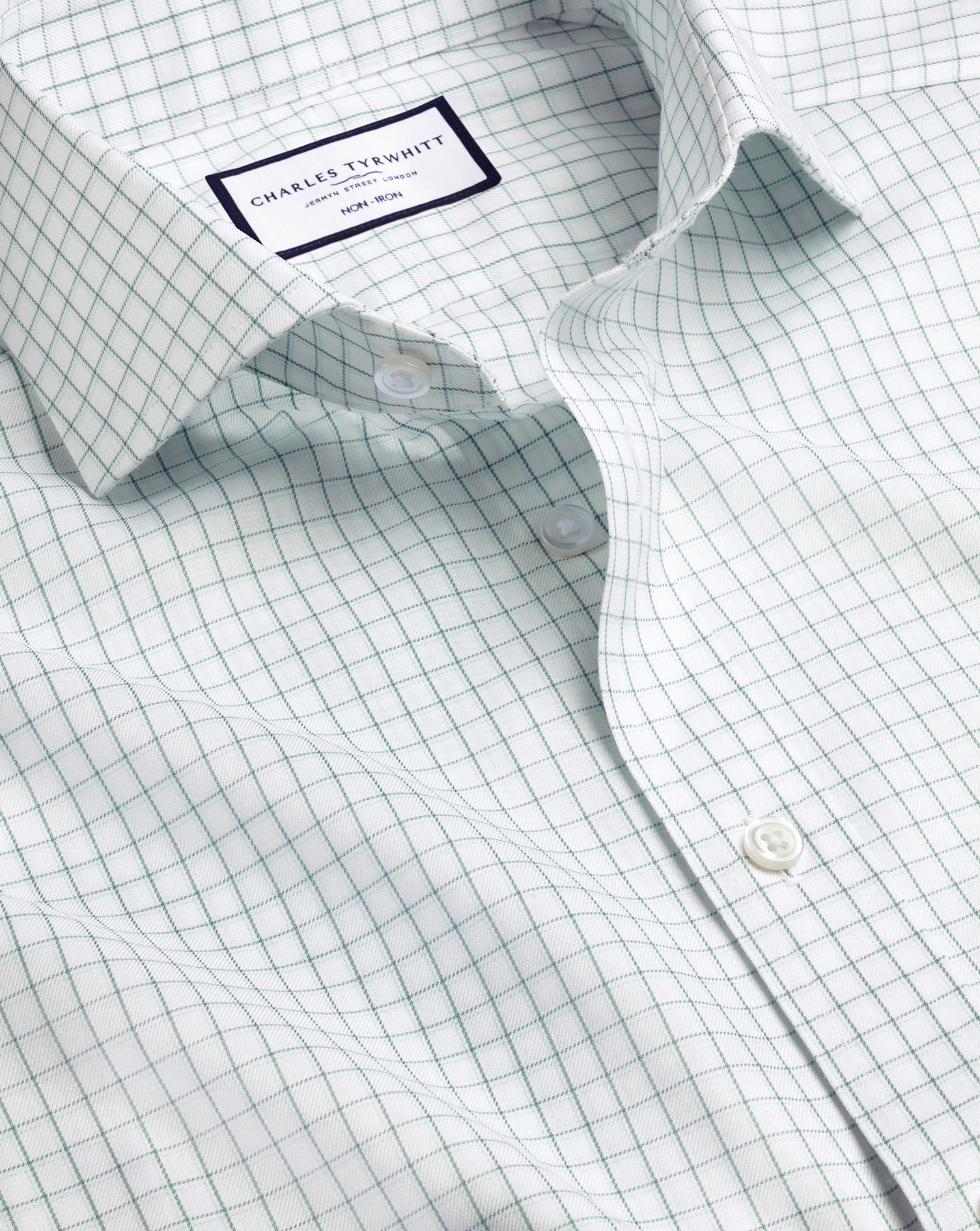 Men's Charles Tyrwhitt Cutaway Collar Non-Iron Twill Twin Check Dress Shirt - Atlantic Green Single 