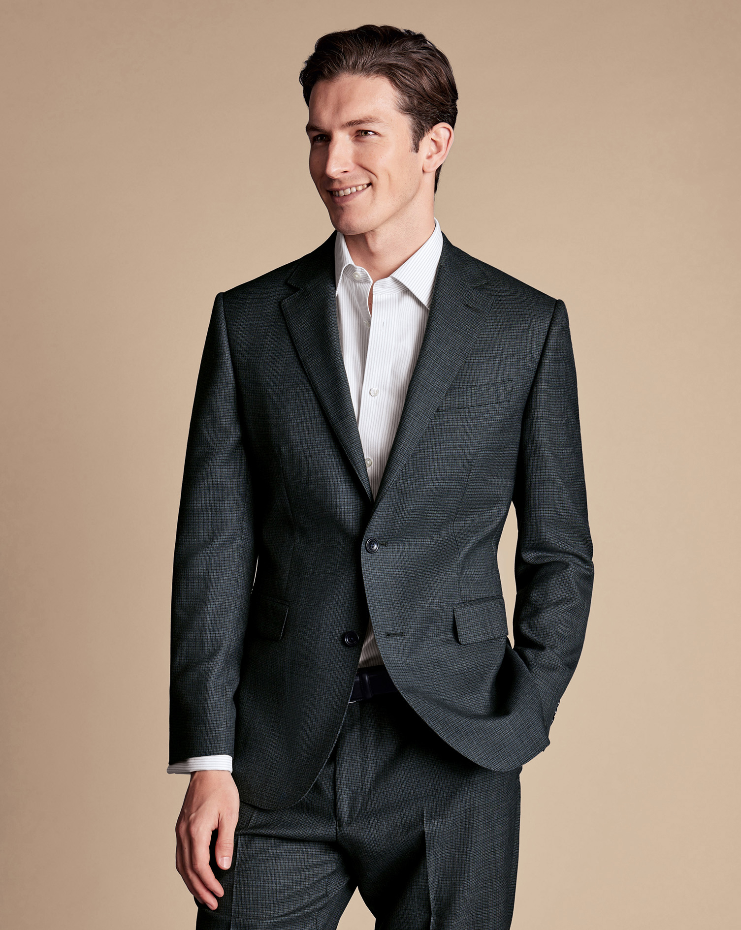 Men's Charles Tyrwhitt Micro Checkered Suit na Jacket - Dark Grey Size 46R Wool
