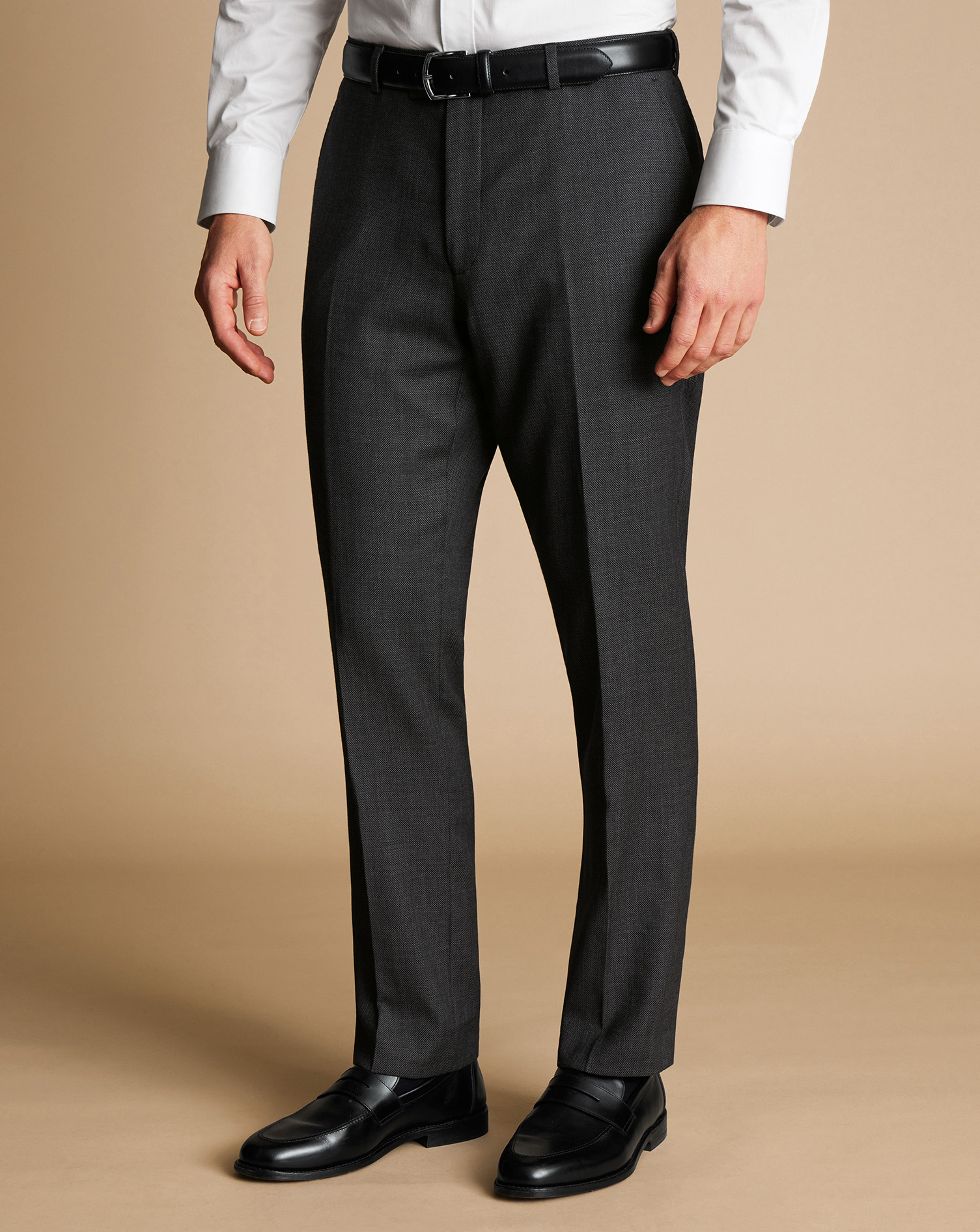 Men's Charles Tyrwhitt Ultimate Performance Birdseye Suit Trousers - Grey Size 34/34 Wool
