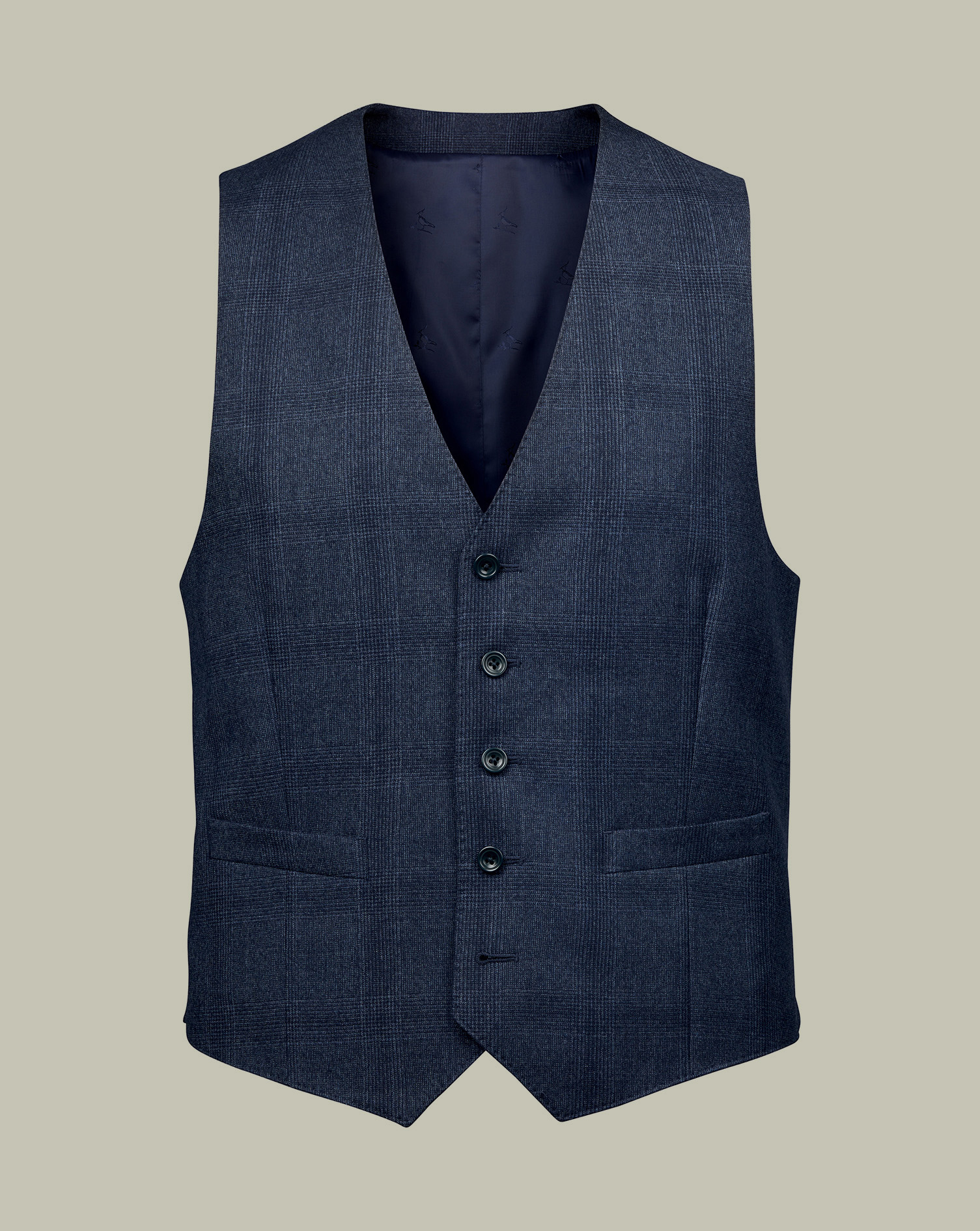 Men's Ultimate Performance Check Suit Waistcoat - Steel Blue, w48 by Charles Tyrwhitt