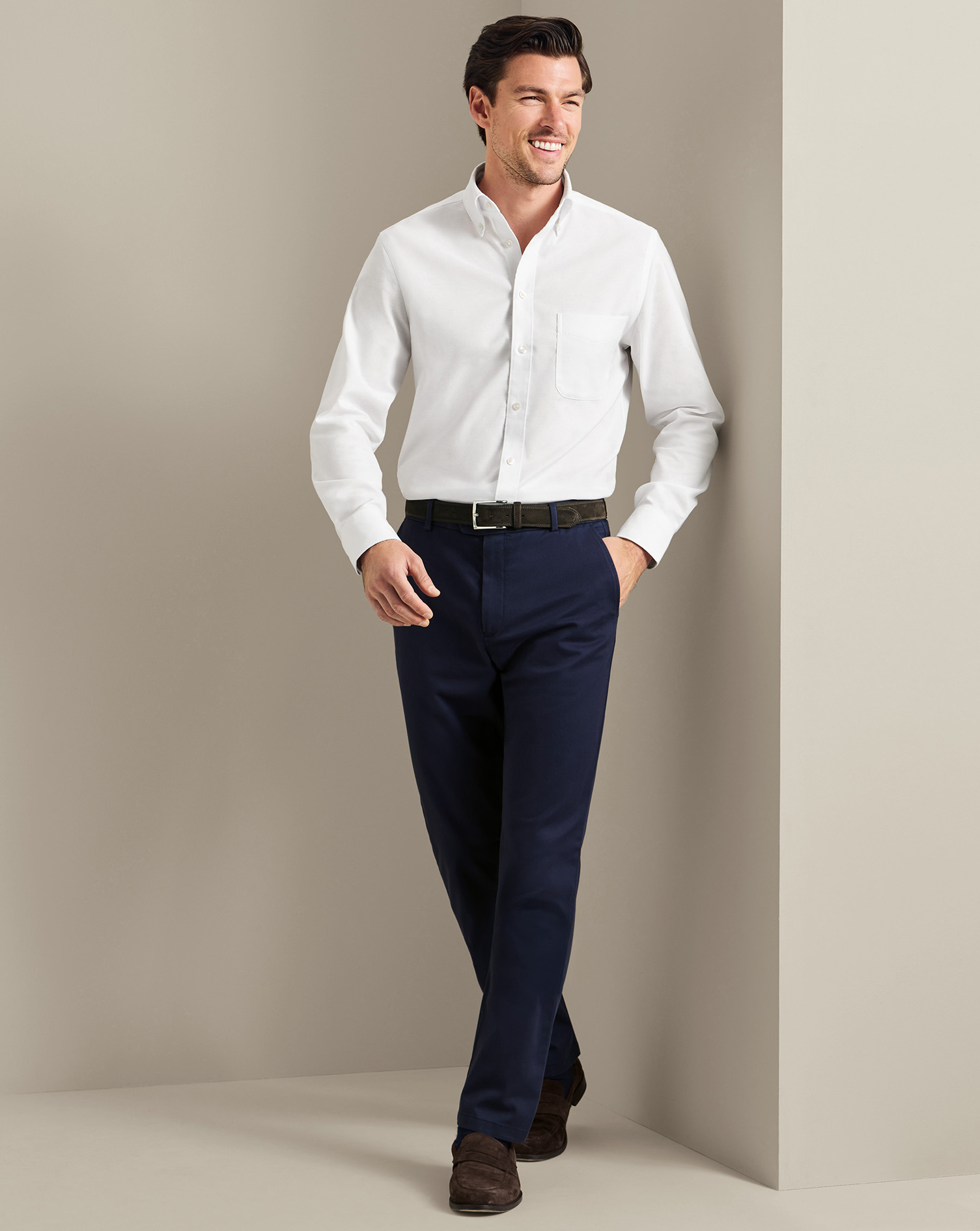 Men's Charles Tyrwhitt Ultimate Non-Iron Chino Pants - Navy Blue Size W30 L30 Cotton