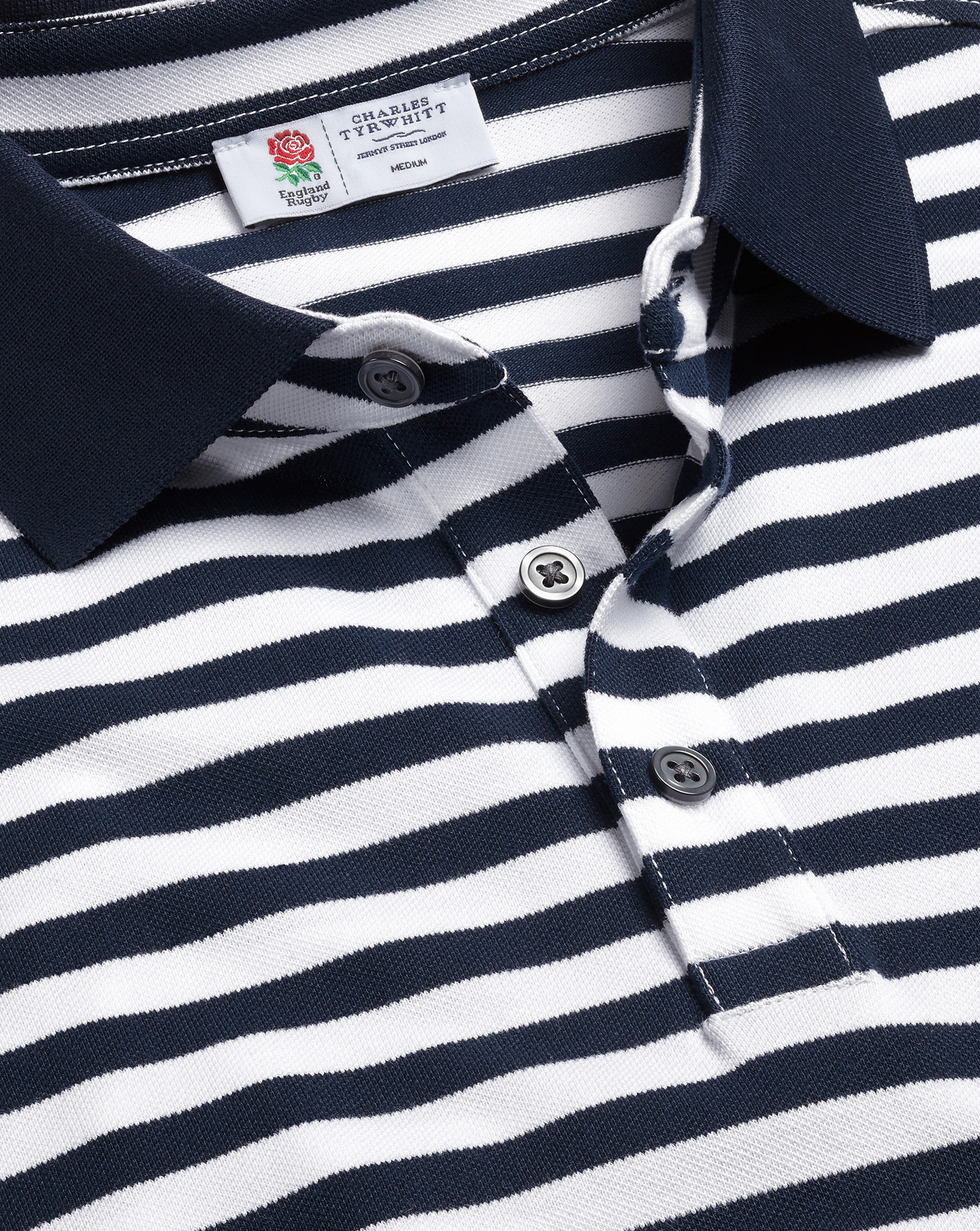 Charles Tyrwhitt England Rugby Stripe Pique Cotton Polo Shirt In Blue