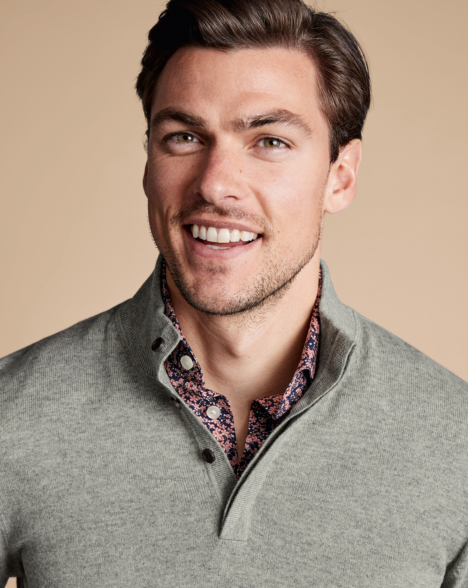 Men's Charles Tyrwhitt Button Neck Sweater - Sage Green Size XS Merino Cashmere
