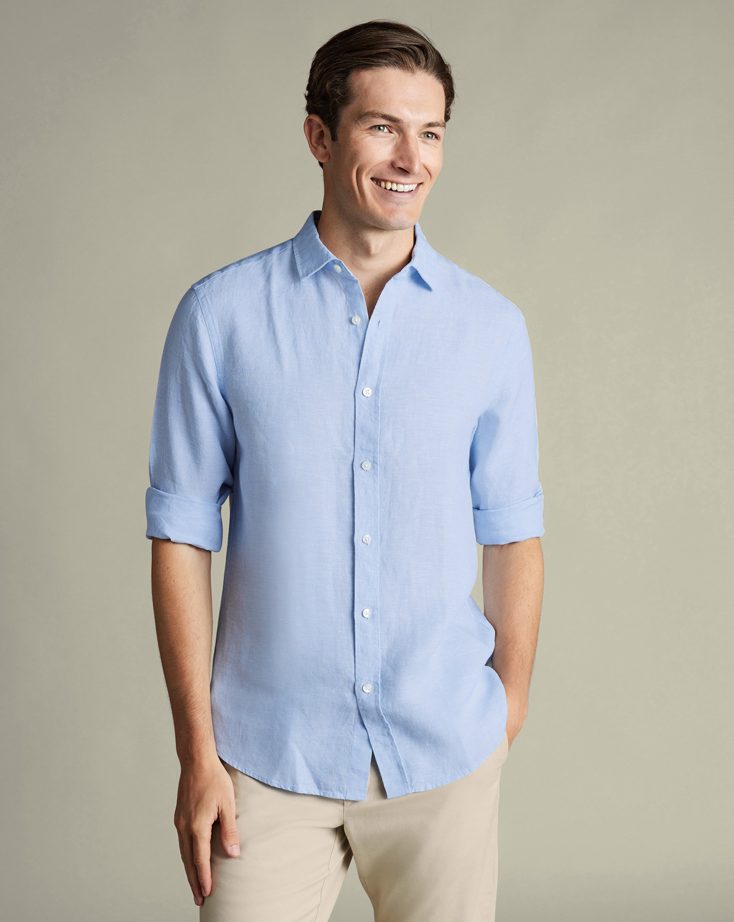 Men's Pure Linen Shirt - Sky Blue, XXXL by Charles Tyrwhitt