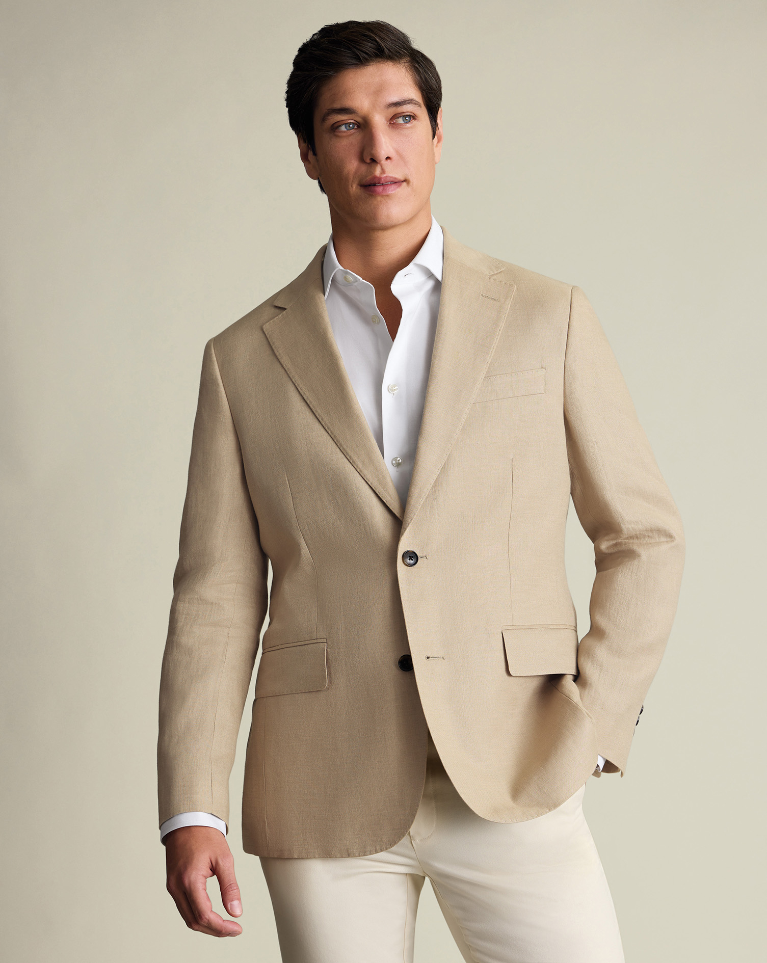 Men's Pure Linen Jacket â Taupe Grey, 42S by Charles Tyrwhitt