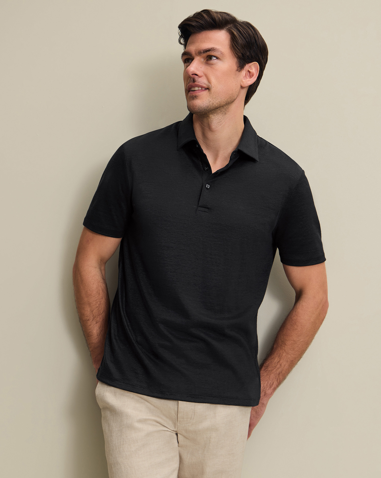Men's Pure Linen Polo - Black, Medium by Charles Tyrwhitt