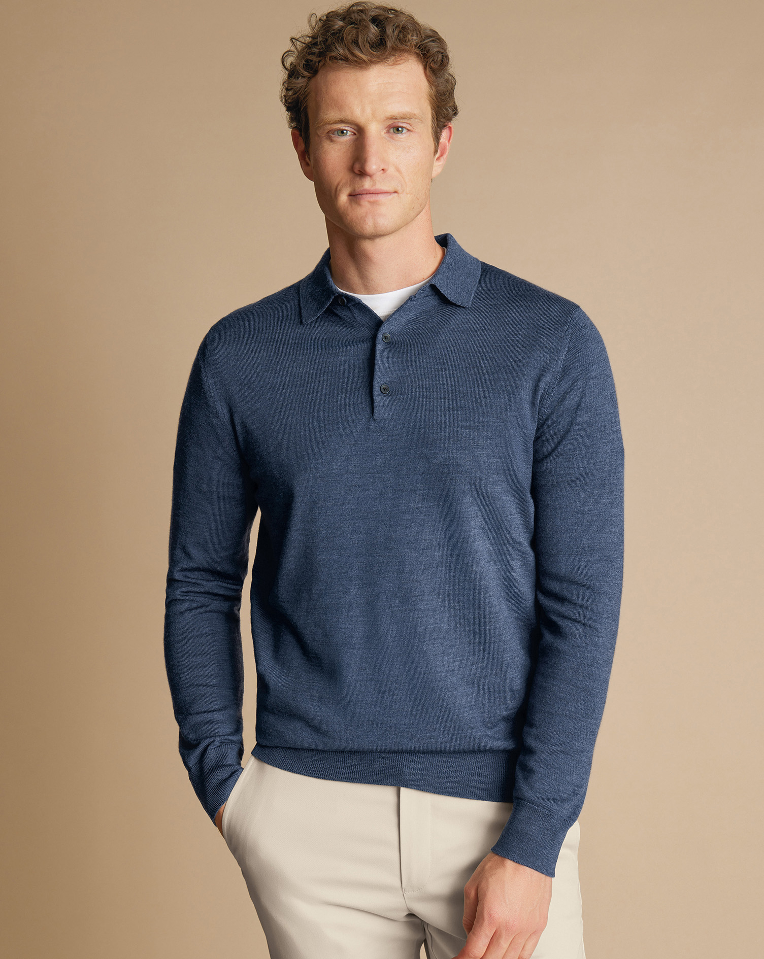 Men's Charles Tyrwhitt Polo Shirt Sweater - Indigo Blue Size XXXL Merino
