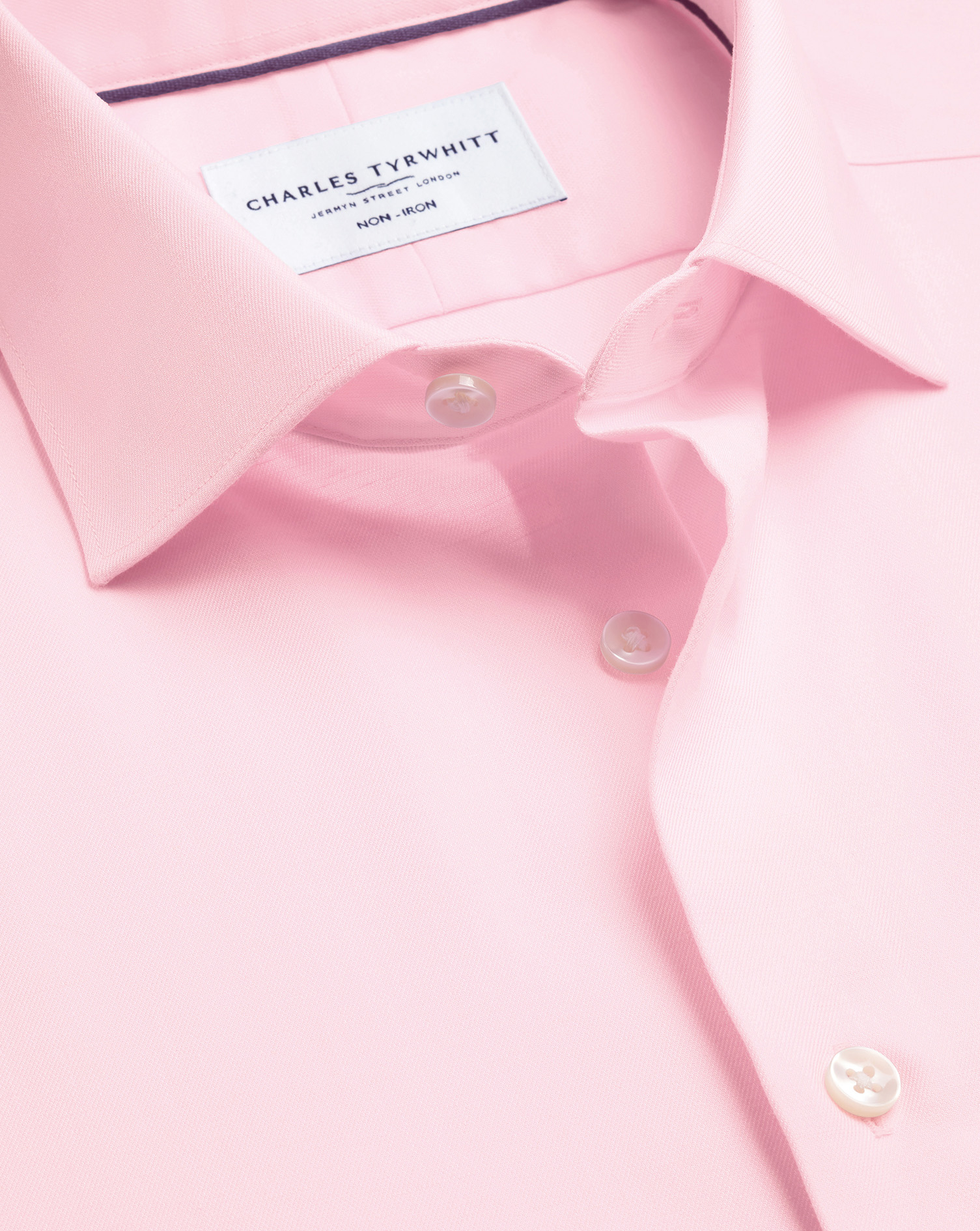 Men's Short Sleeve Non-Iron Cotton Linen Shirt - Pink, 16/SH by Charles Tyrwhitt