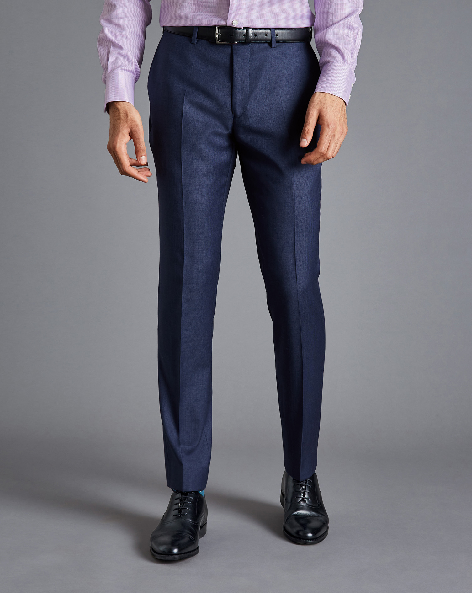 Men's Charles Tyrwhitt Italian Luxury Textured Suit Trousers - Indigo Blue Size 34/38 Wool
