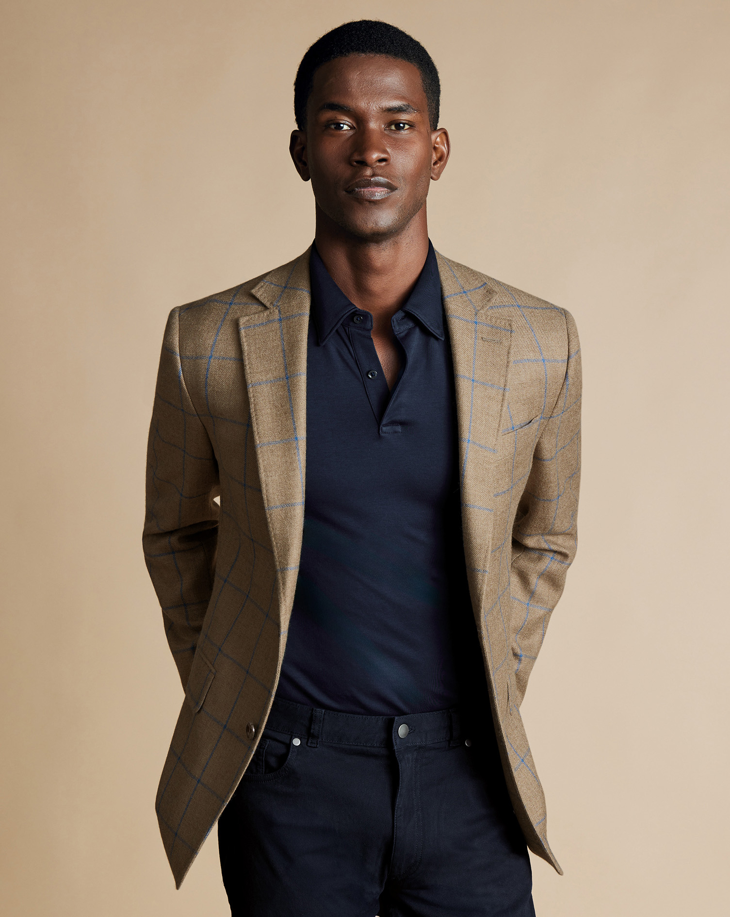 Men's Charles Tyrwhitt Windowpane Texture na Jacket - Taupe Neutral Size 46R Wool
