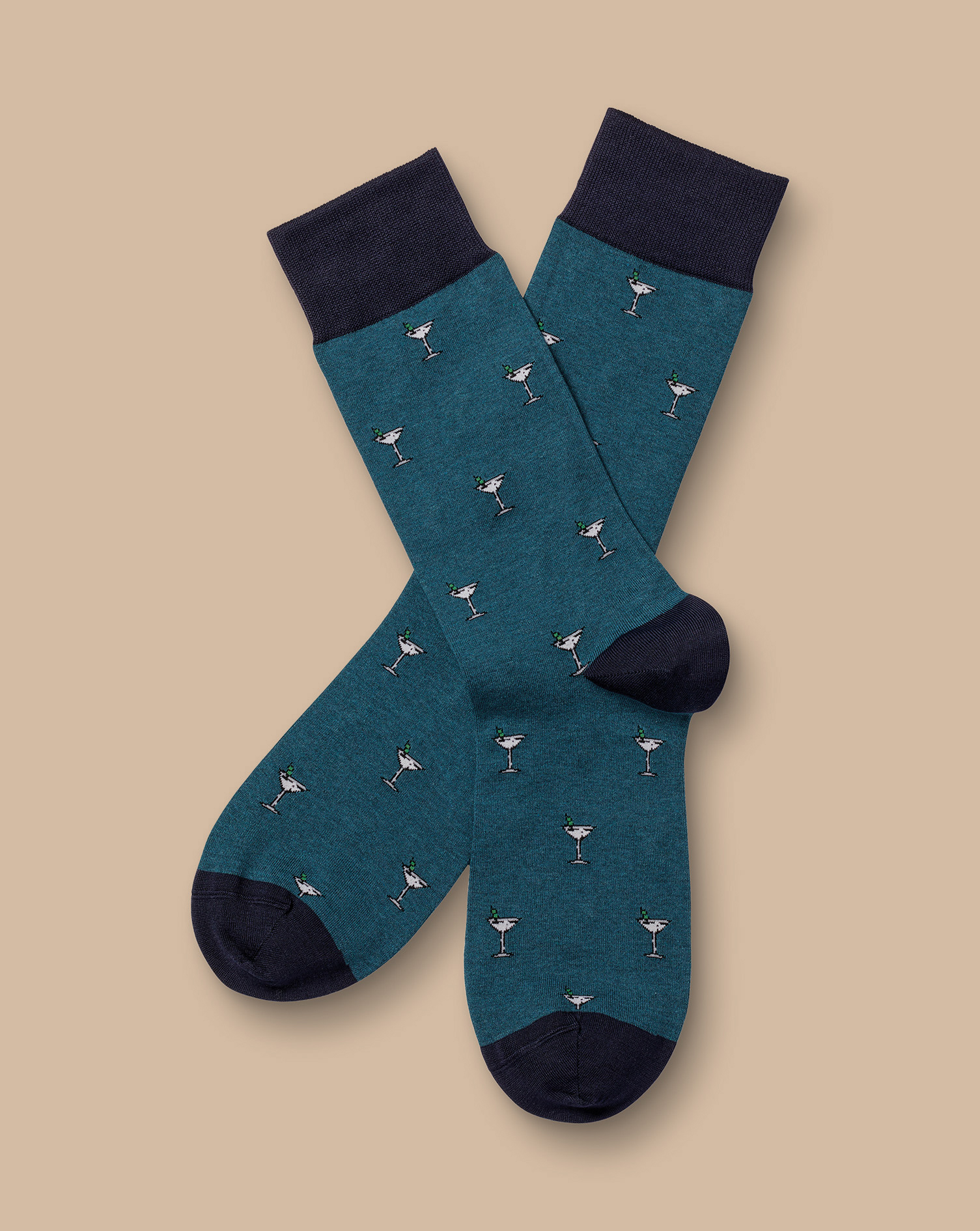 Men's Charles Tyrwhitt Martini Socks - Atlantic Green Melange Size 10.5-13 Cotton
