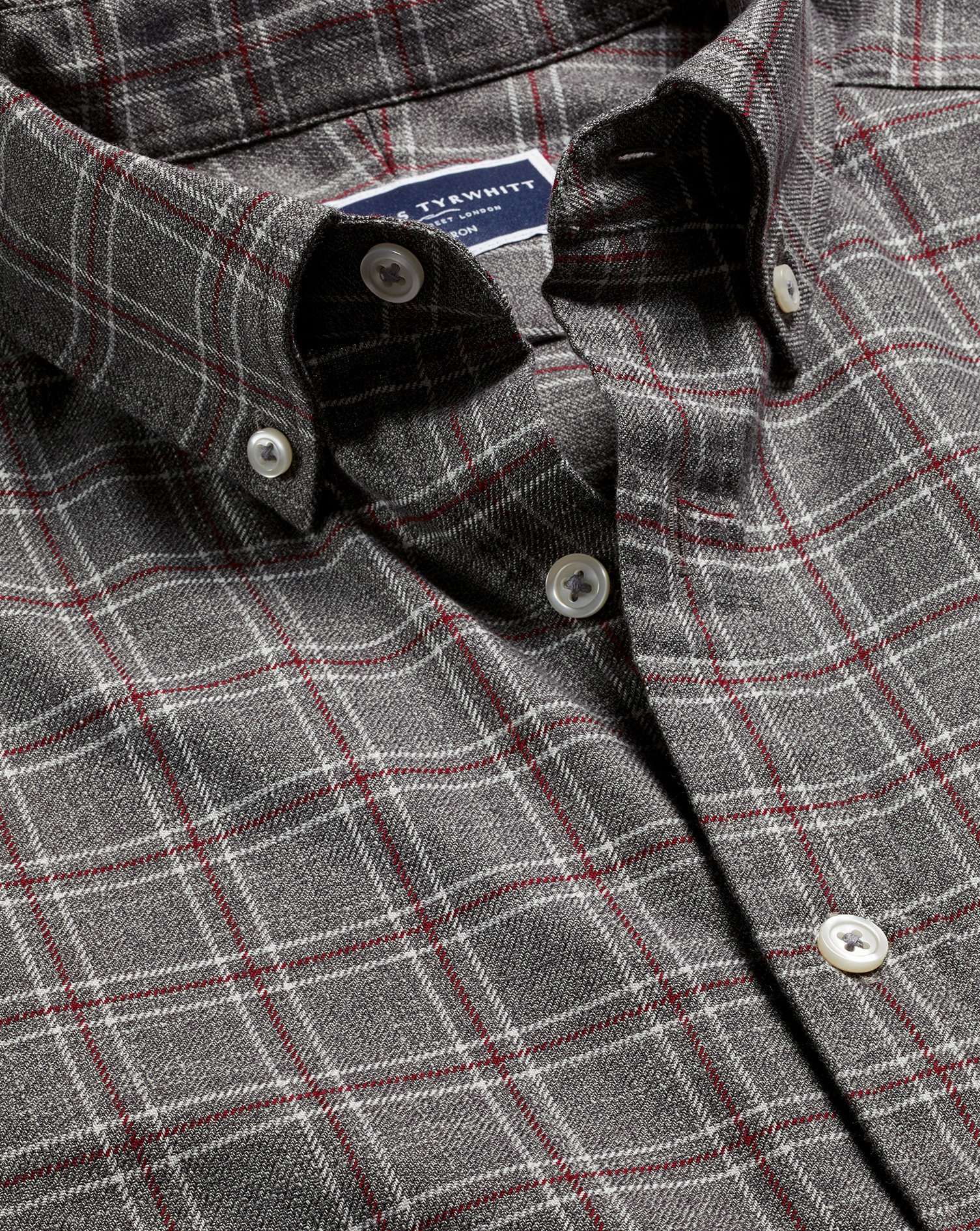 Charles Tyrwhitt Men's  Button-down Collar Non-iron Twill Triple Windowpane Casual Shirt In Grey