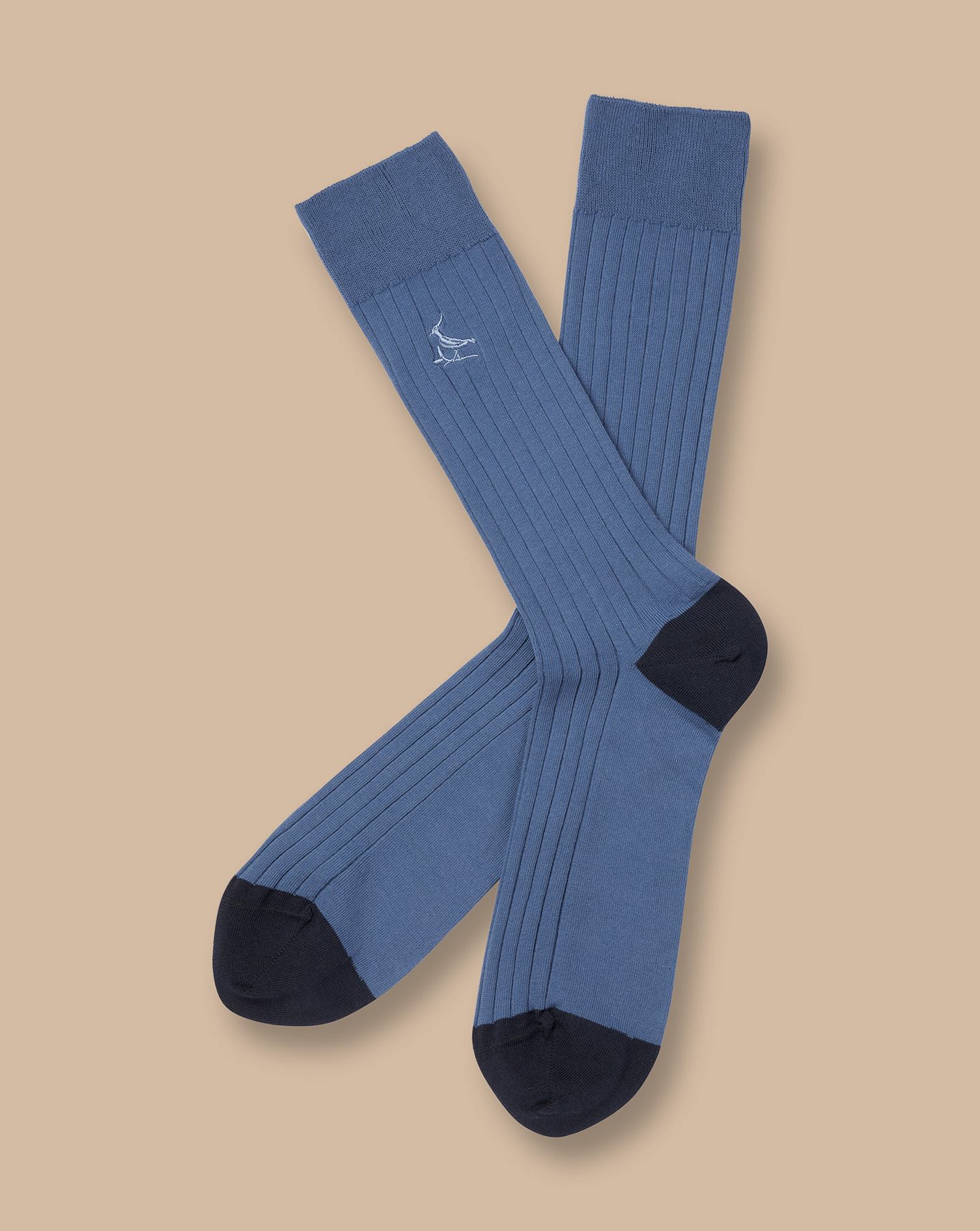 Men's Charles Tyrwhitt Rib Socks - Indigo Blue Size 10.5-13 Cotton
