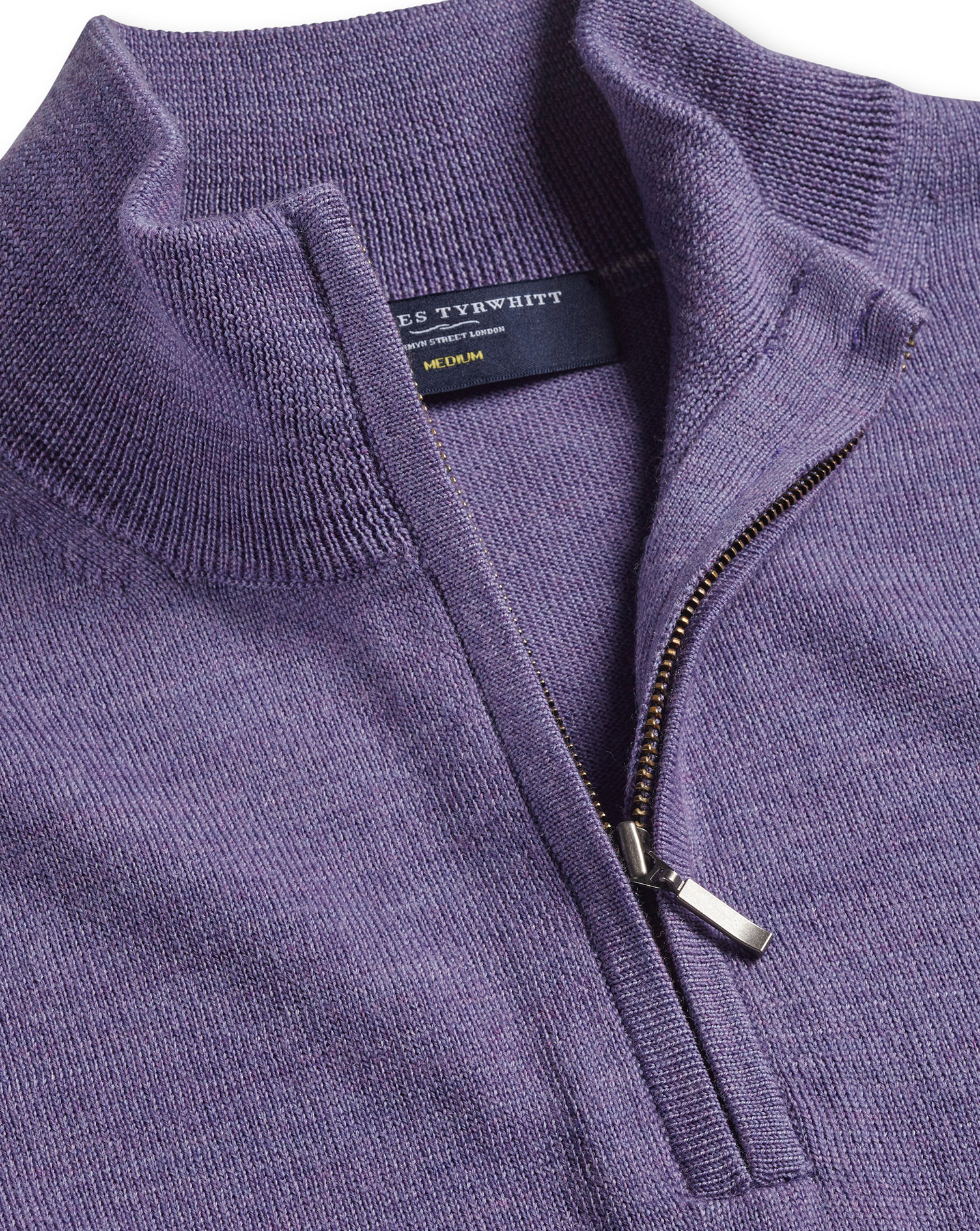 Men's Charles Tyrwhitt England Rugby Merino Zip-Neck Sweater - Lilac Purple Size Large Wool
