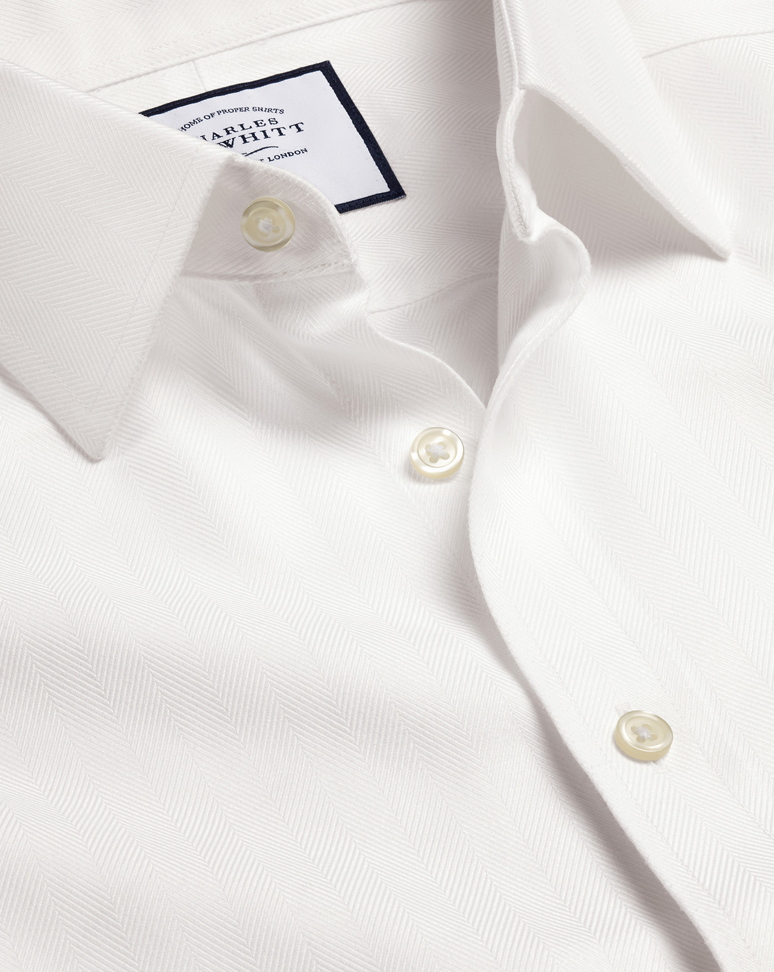 Men's Charles Tyrwhitt Non-Iron Herringbone Dress Shirt - Ivory White Single Cuff Size XXL Cotton
