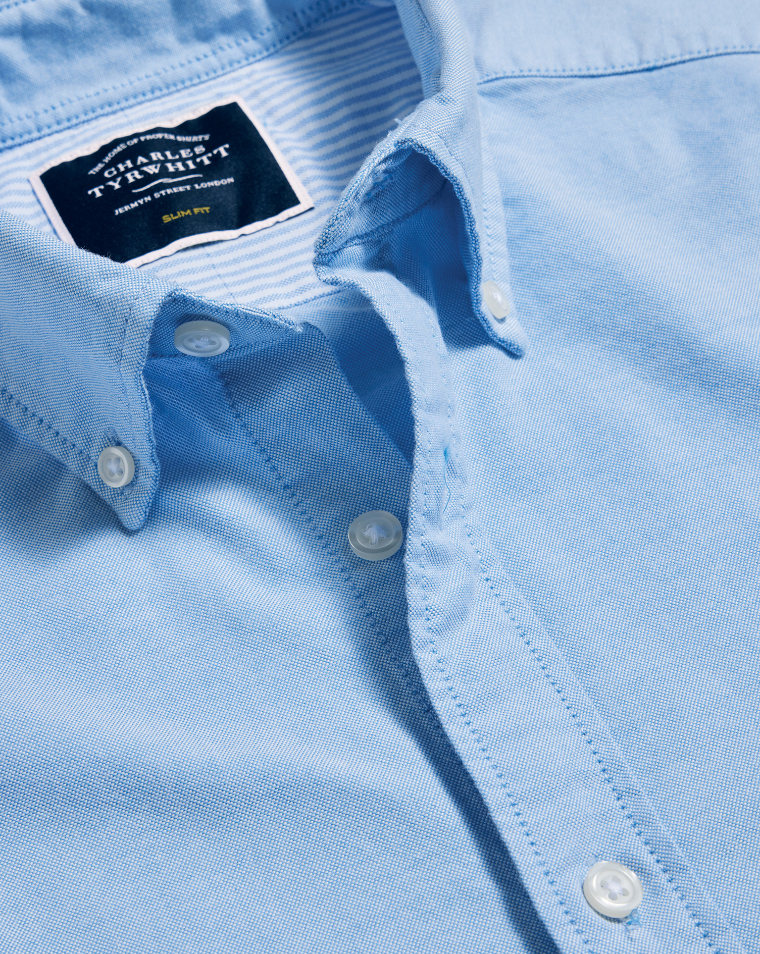 Men's Charles Tyrwhitt Button-Down Collar Stretch Washed Oxford Casual Shirt - Sky Blue Single Cuff 