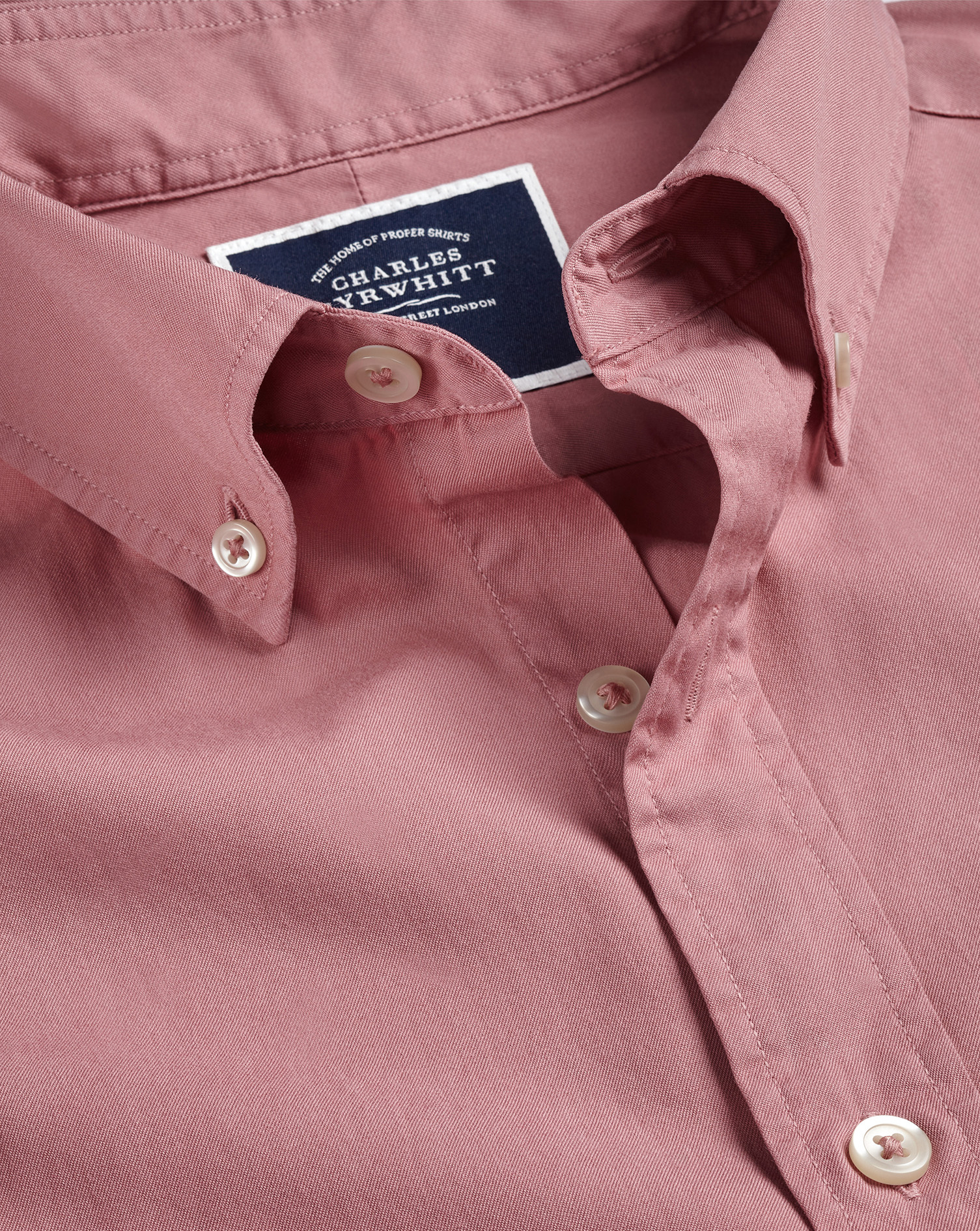 Men's Charles Tyrwhitt Button-Down Collar Washed Fine Twill Casual Shirt - Pink Single Cuff Size XXL