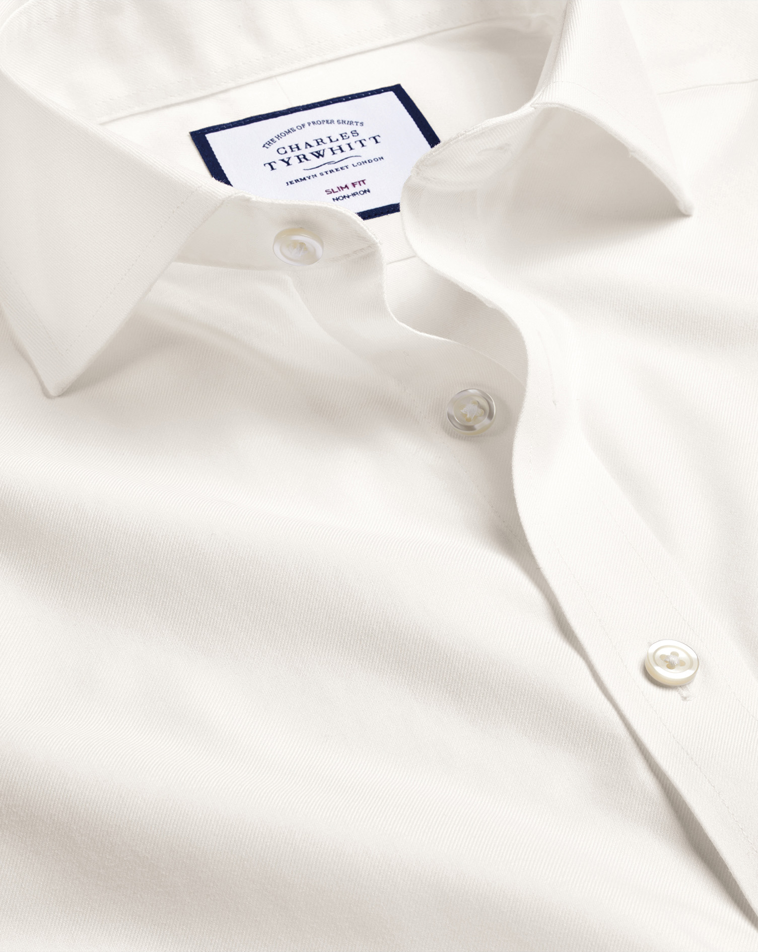 Men's Charles Tyrwhitt Cutaway Collar Non-Iron Twill Dress Shirt - Ivory French Cuff Neutral Size La
