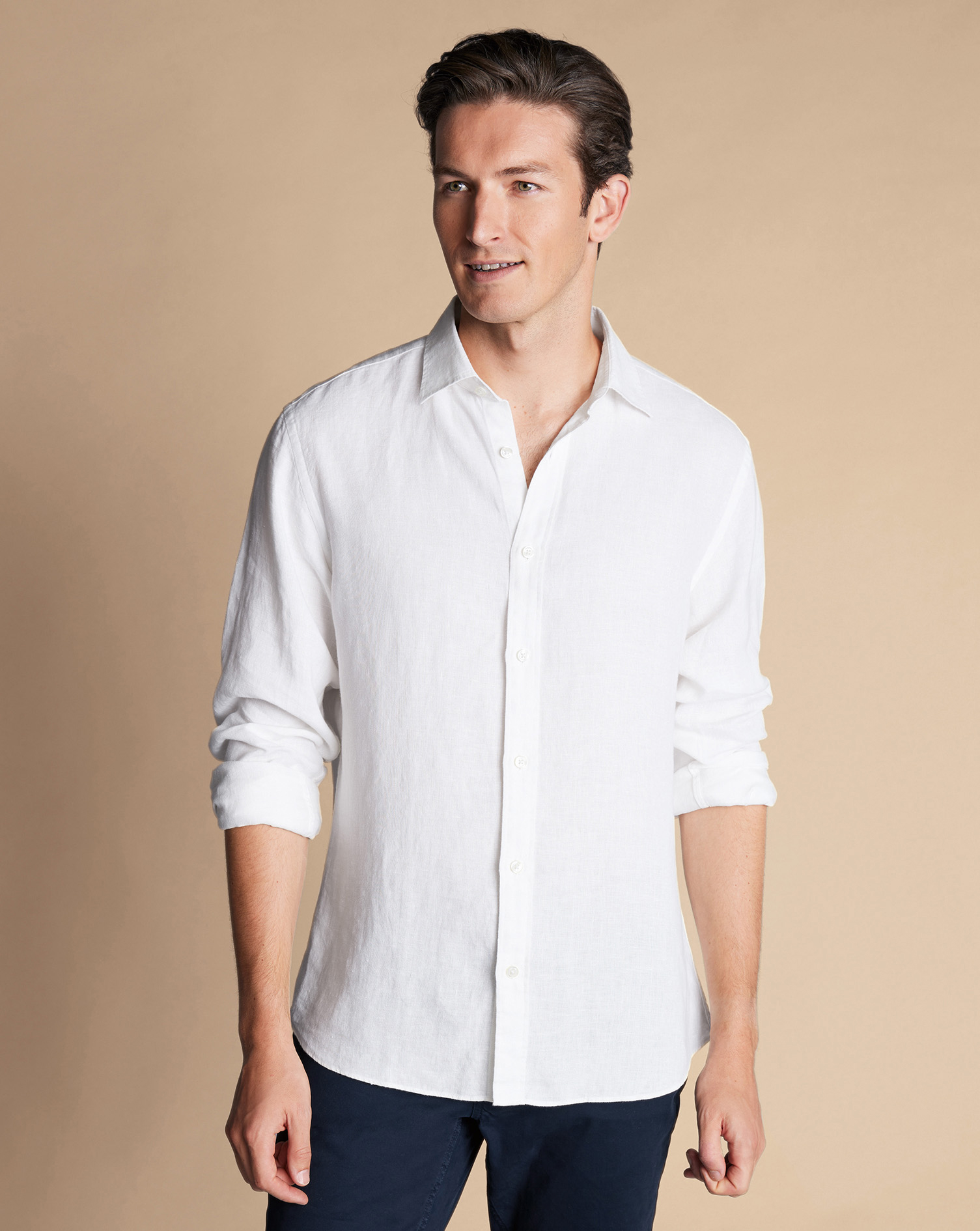 Men's Charles Tyrwhitt Pure Casual Shirt - White Single Cuff Size Small Linen
