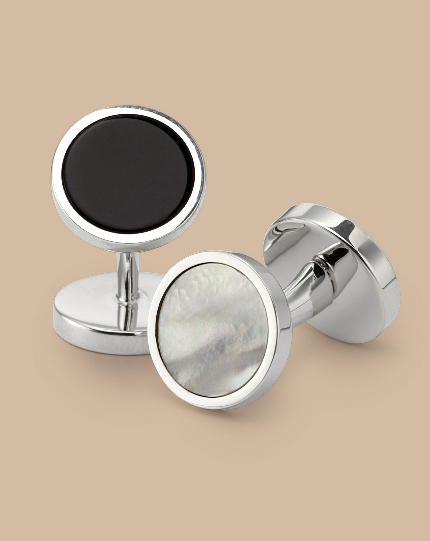 Men's Charles Tyrwhitt Mother Of Pearl and Onyx Evening Cufflinks - Silver Grey
