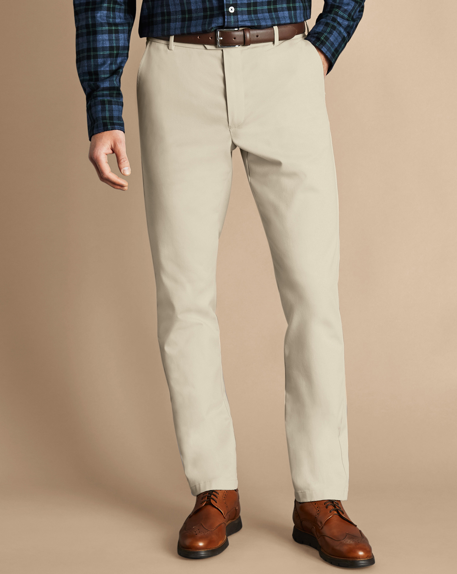 Men's Charles Tyrwhitt Ultimate Non-Iron Chino Pants - Stone Neutral Size W38 L32 Cotton

