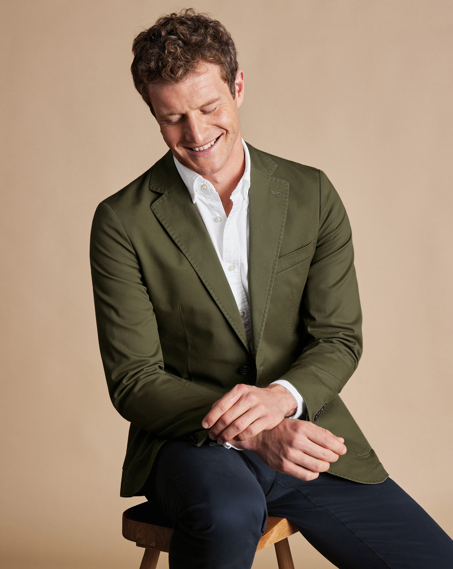 Men's Charles Tyrwhitt Stretch na Jacket - Dark Olive Green Size 44R Cotton
