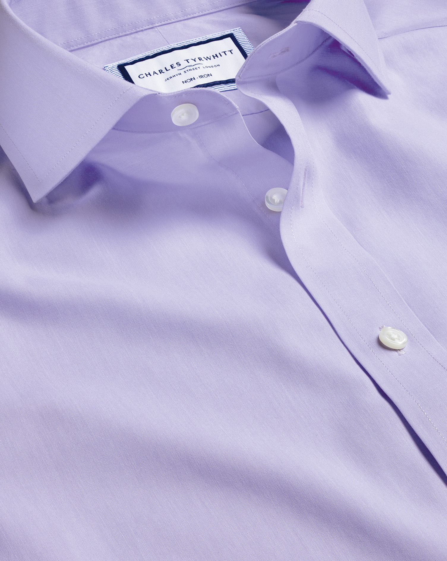 Men's Charles Tyrwhitt Cutaway Collar Non-Iron Poplin Dress Shirt - Lilac Purple Single Cuff Size 19