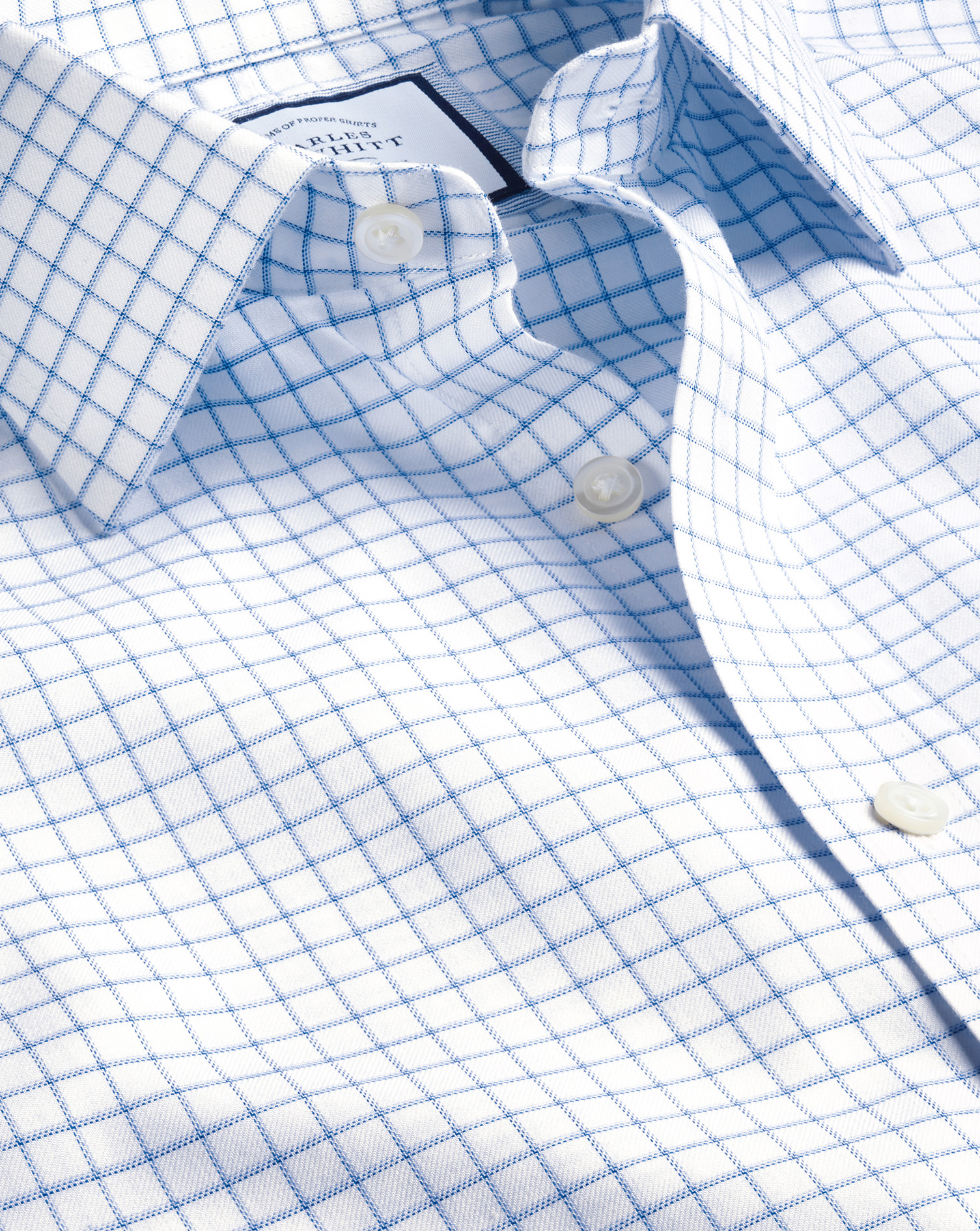 Men's Charles Tyrwhitt Non-Iron Twill Fine Shadow Check Dress Shirt - Cornflower Blue Single Cuff Si