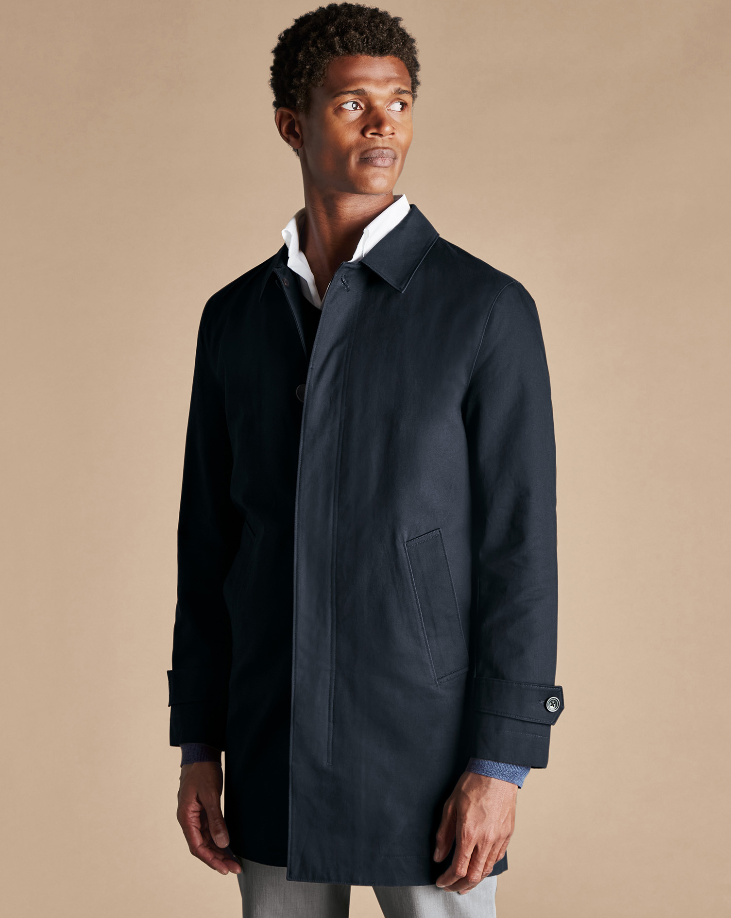 Men's Charles Tyrwhitt Showerproof Rainna coat - Dark Navy Blue Size 46R Cotton

